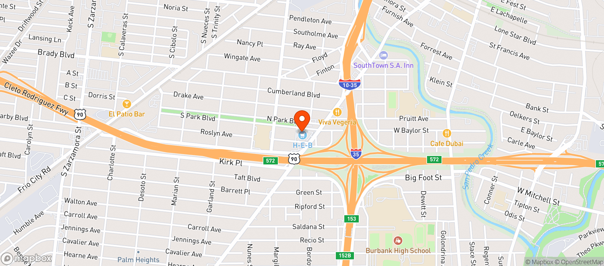 Map showing H E B