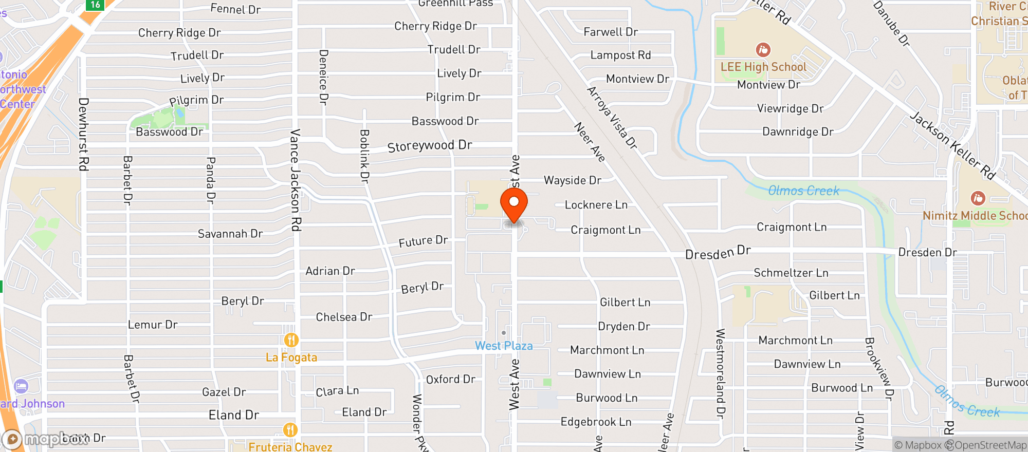 Map showing West Ave Mart