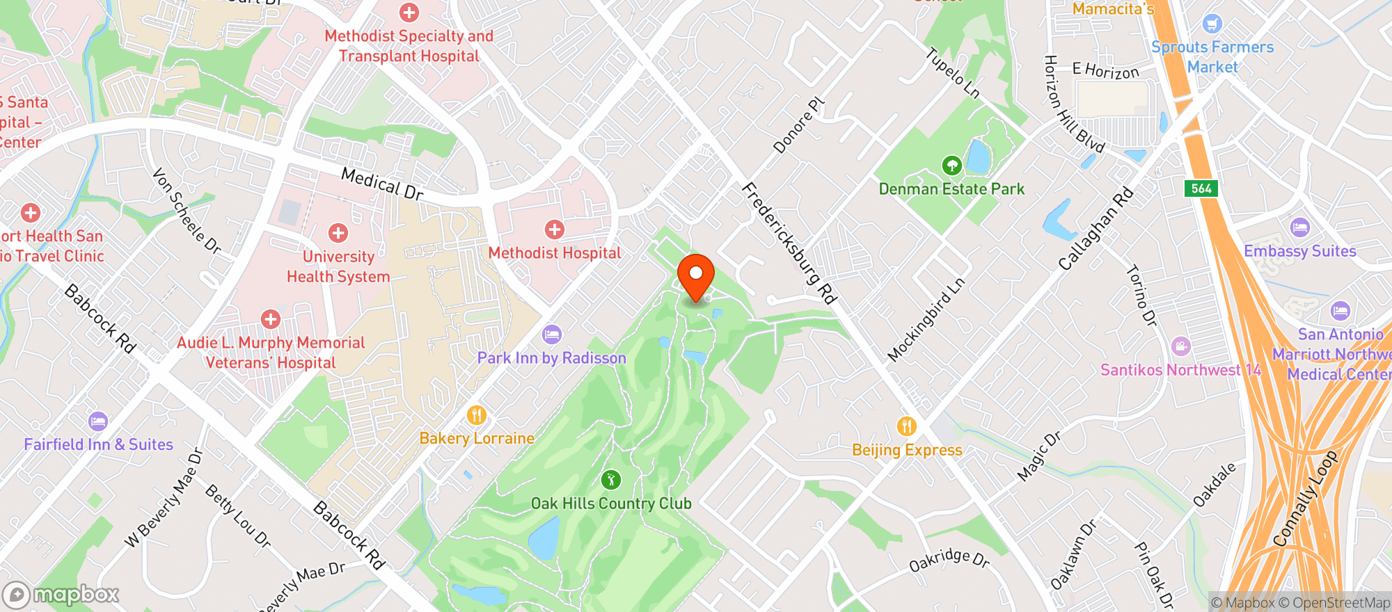Map showing Oak Hills Country Club