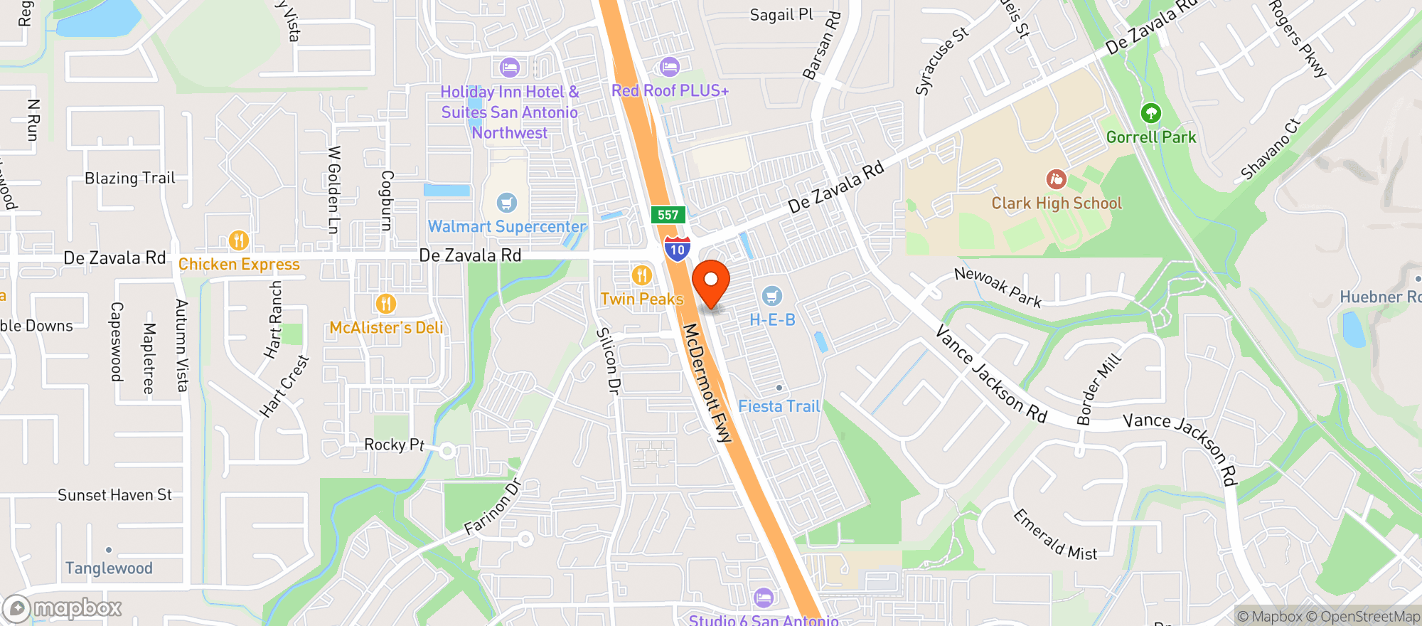 Map showing H-E-B De Zavala