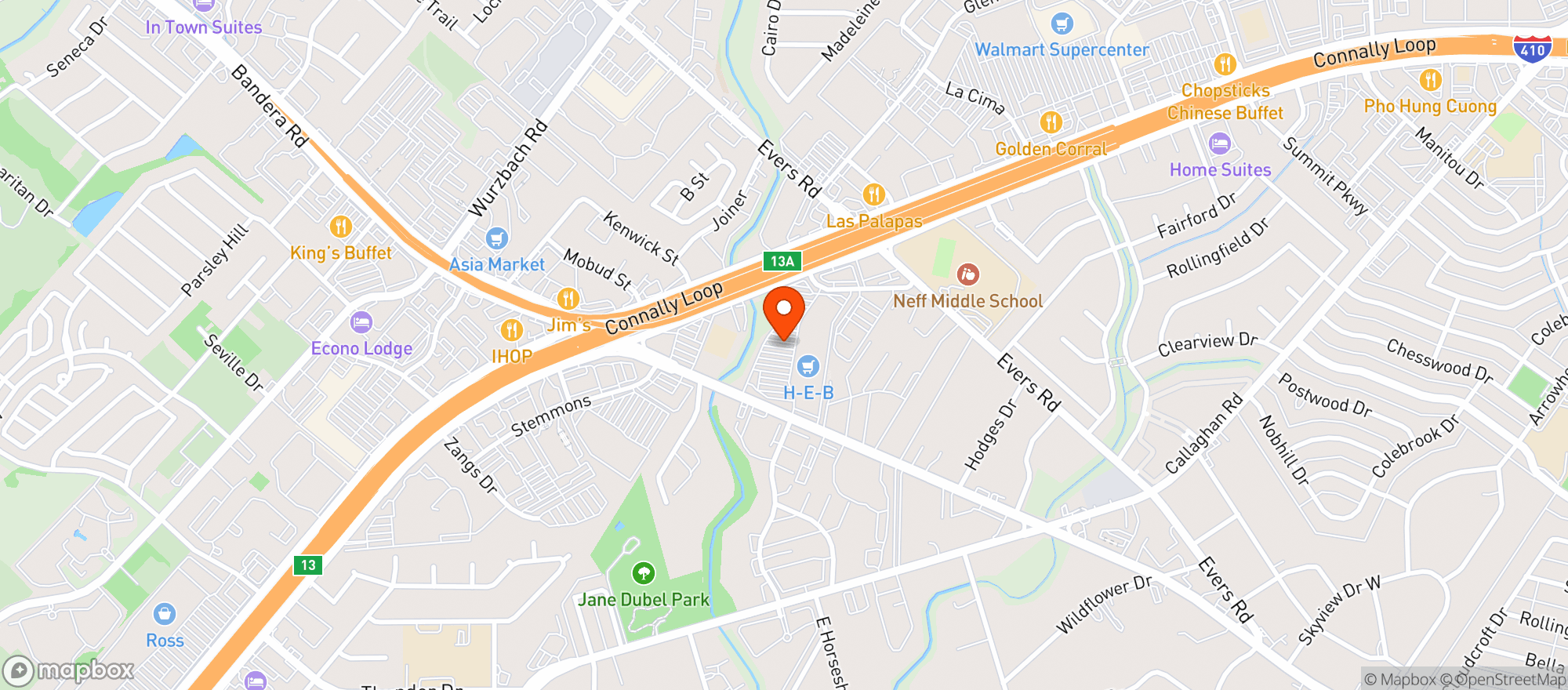 Map showing H E B Food Store