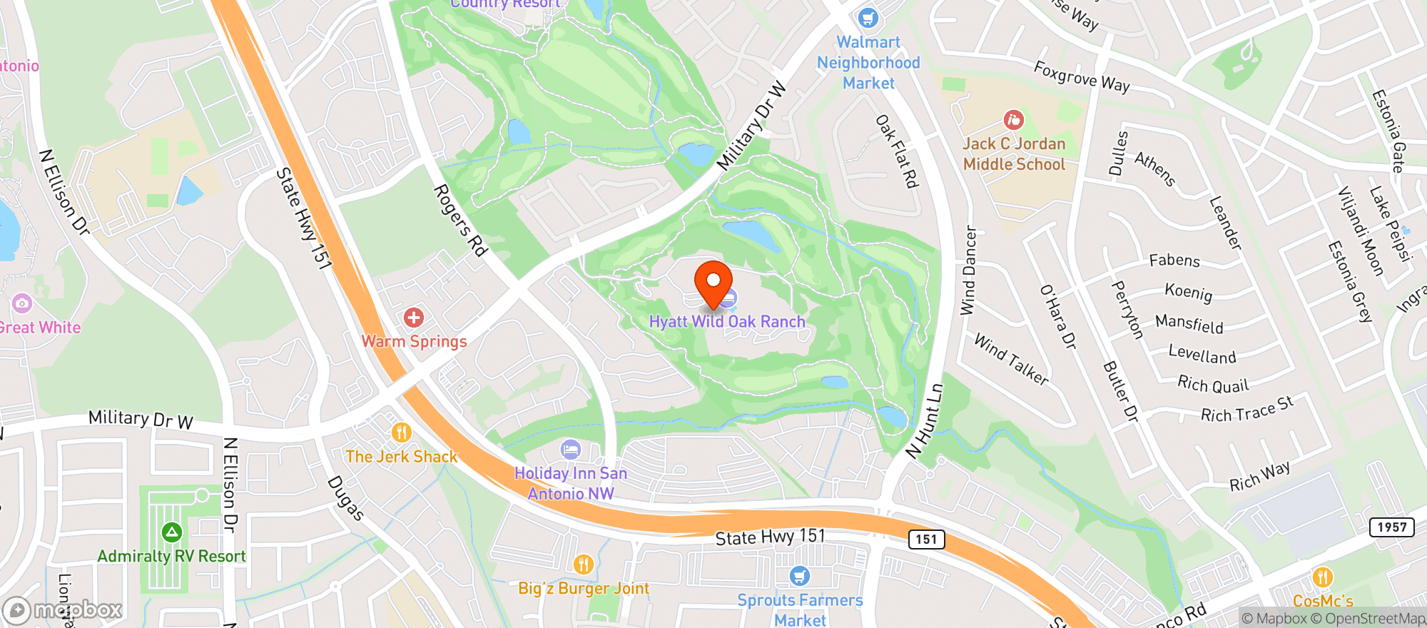 Map showing Hyatt Vacation Club Wild Oak Ranch