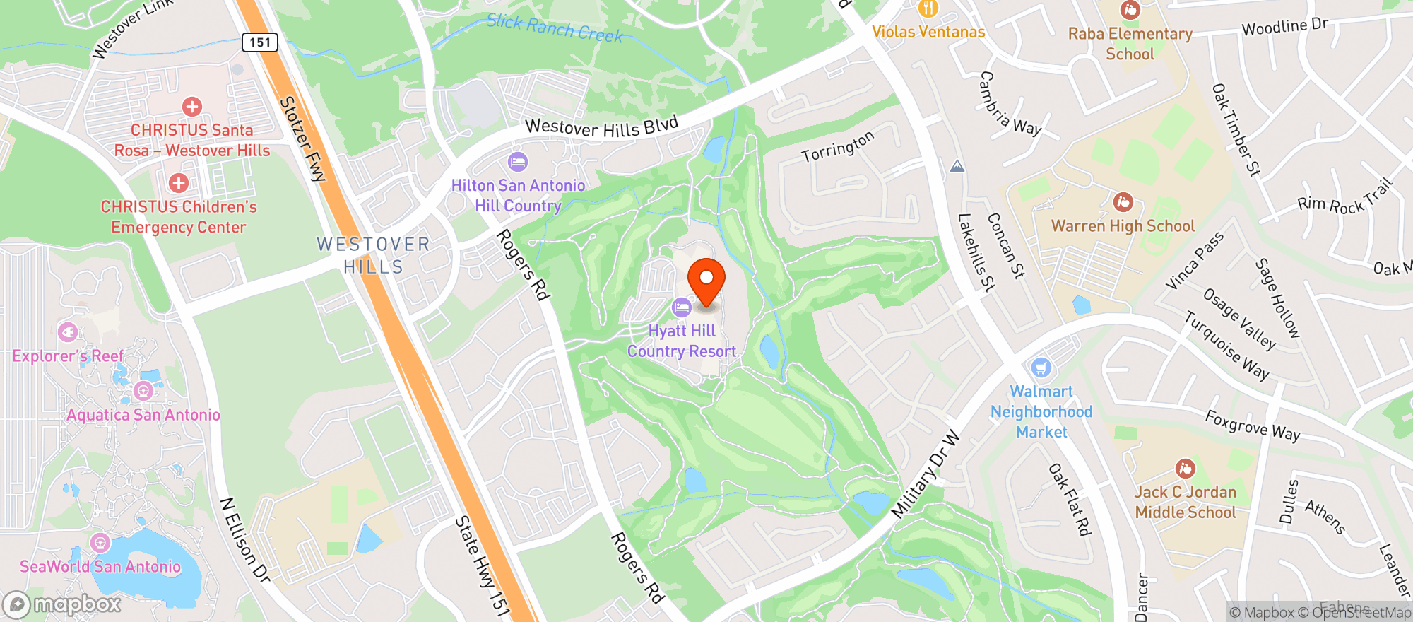 Map showing Hyatt Regency Hill Country Resort