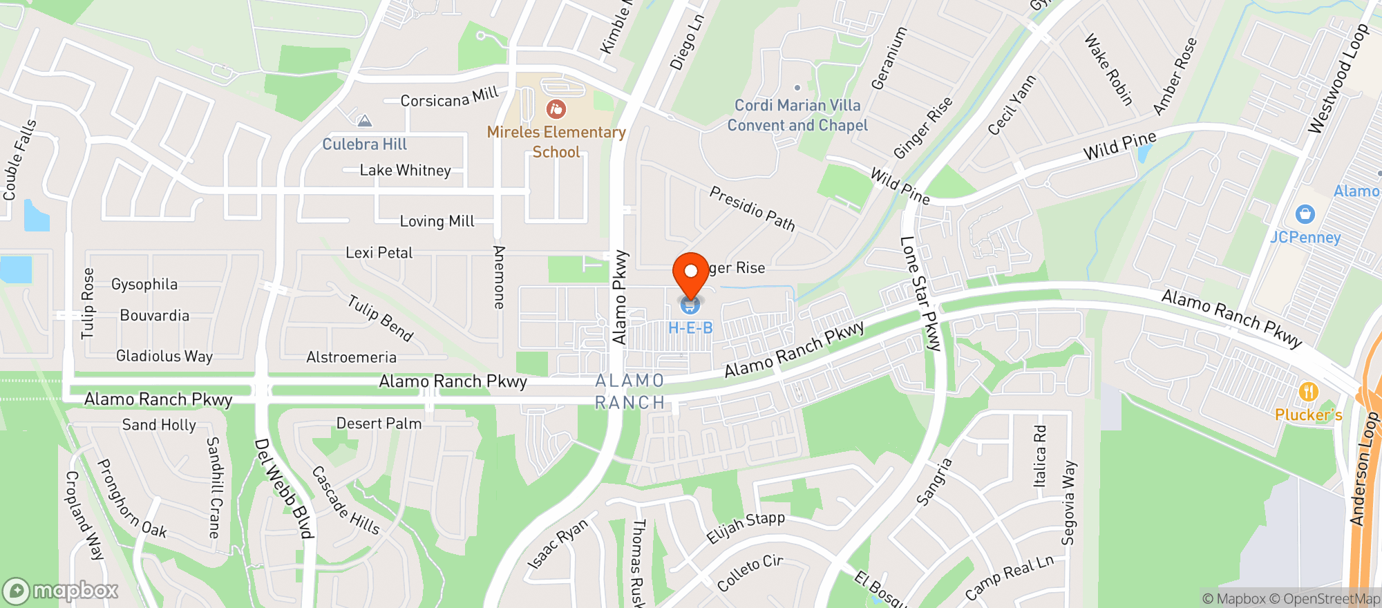 Map showing H-E-B Alamo Ranch