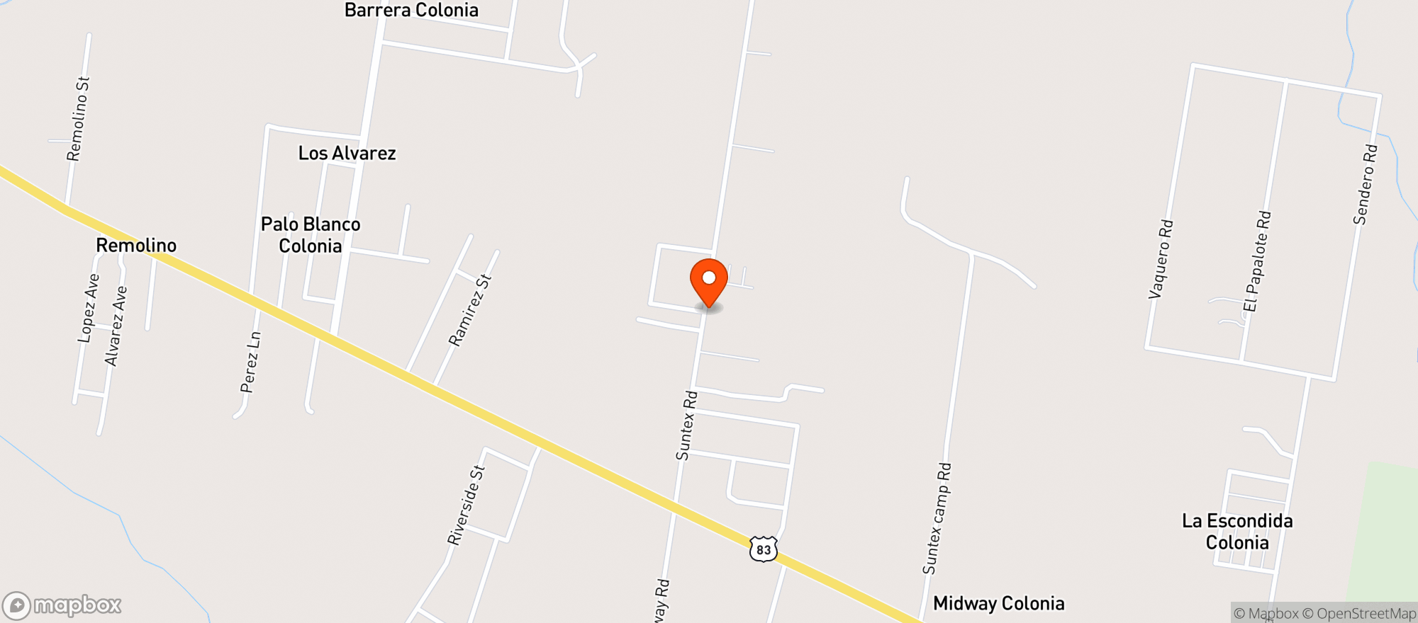 Map showing Las Buganbilias Drive Thru