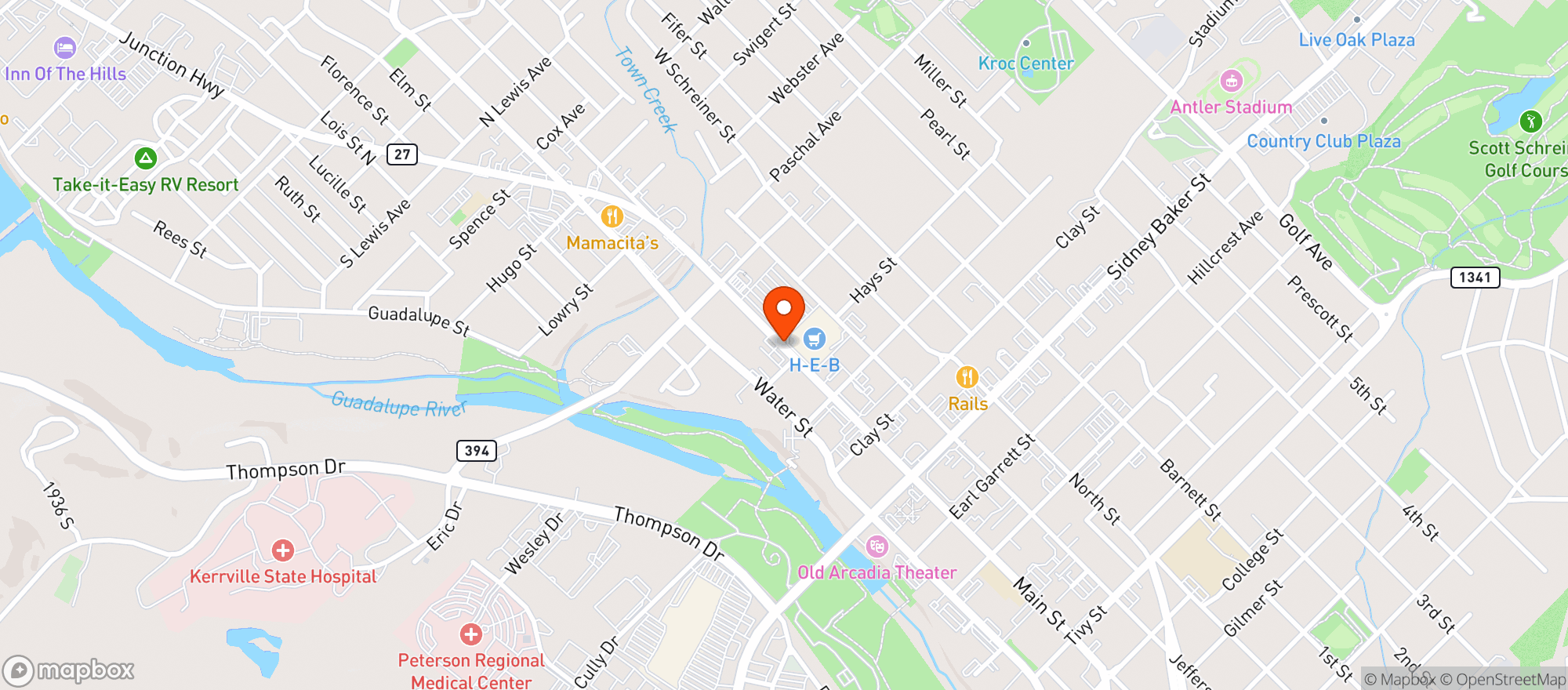 Map showing H E B FOOD STORE
