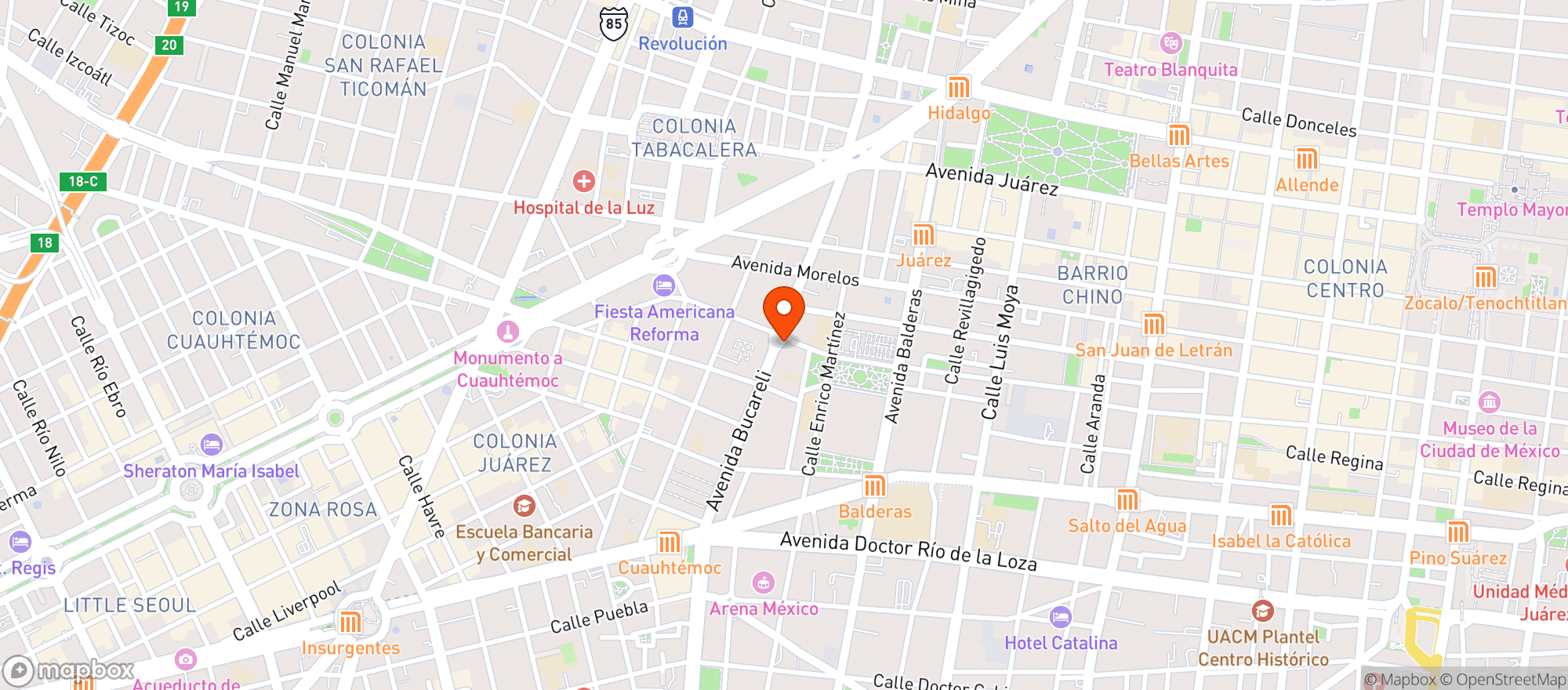 Map showing Fábrica Cervecera Bucareli