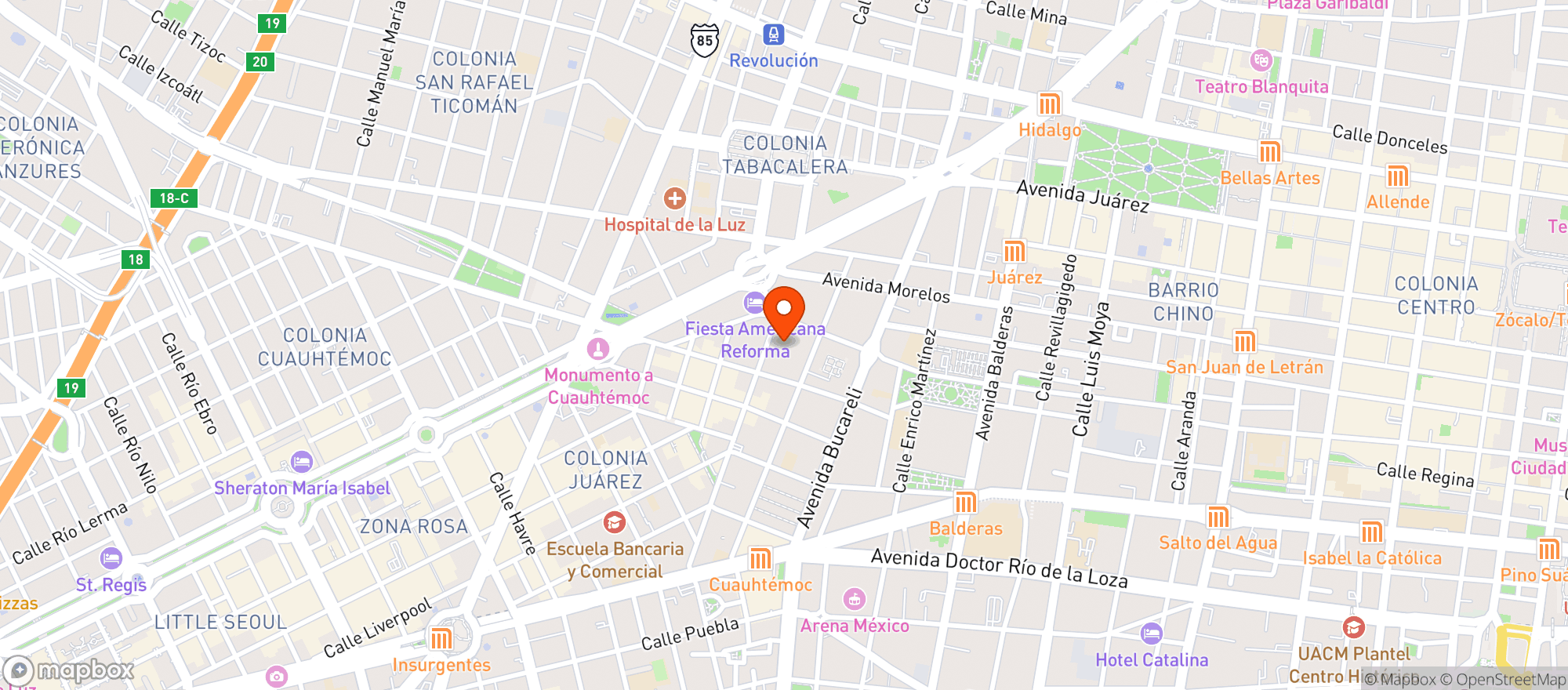 Map showing Soho House Mexico City