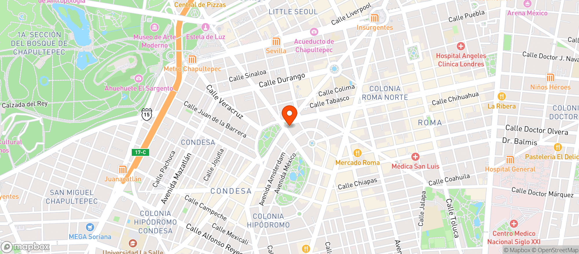 Map showing Drunkendog Condesa