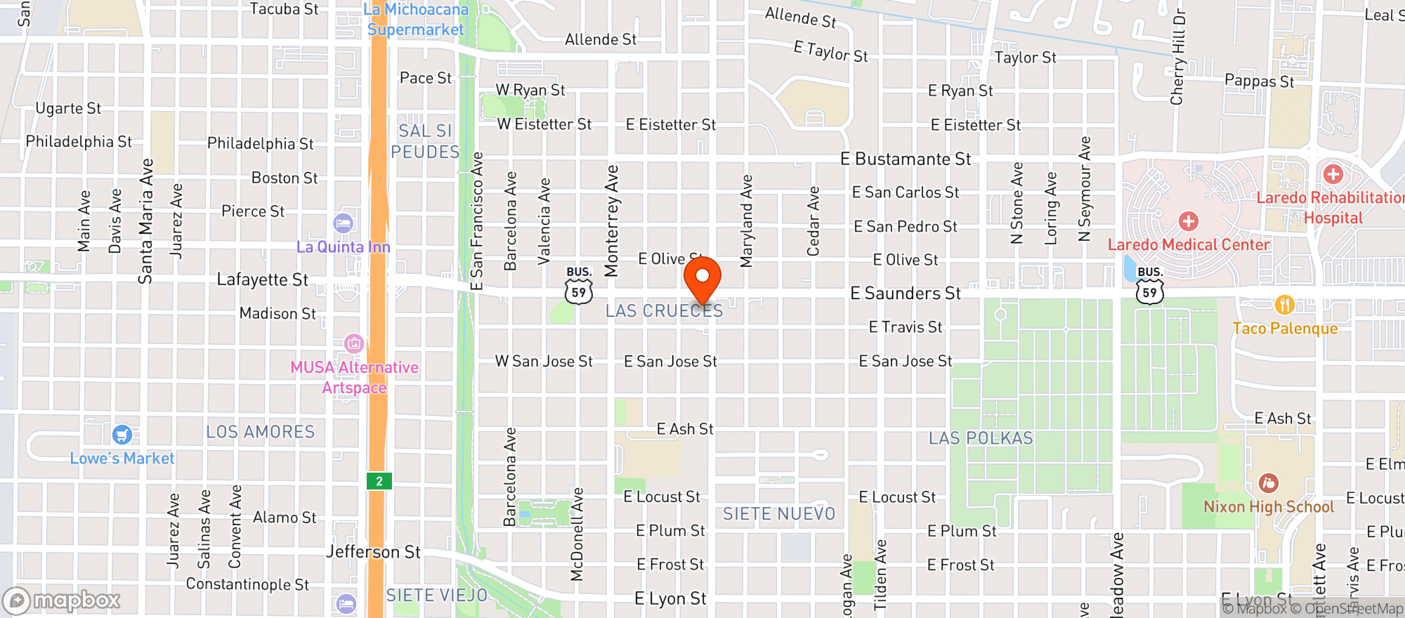 Map showing Laredo Smoke Shop