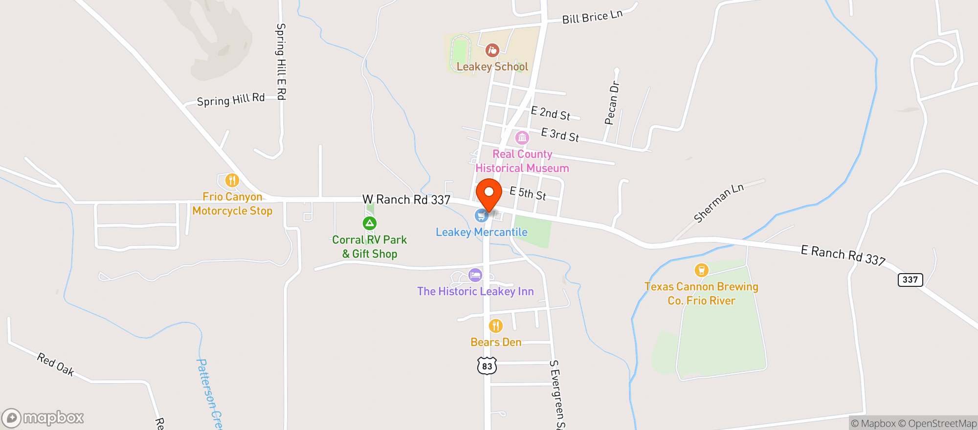 Map showing Leakey Mercantile