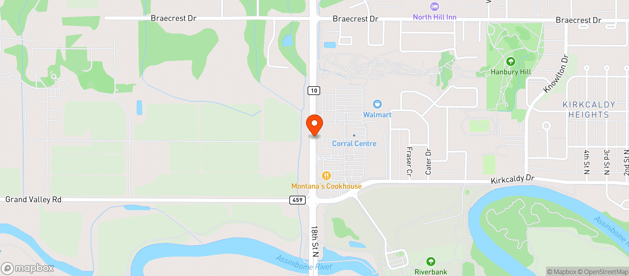 Map showing Walmart Brandon, Manitoba