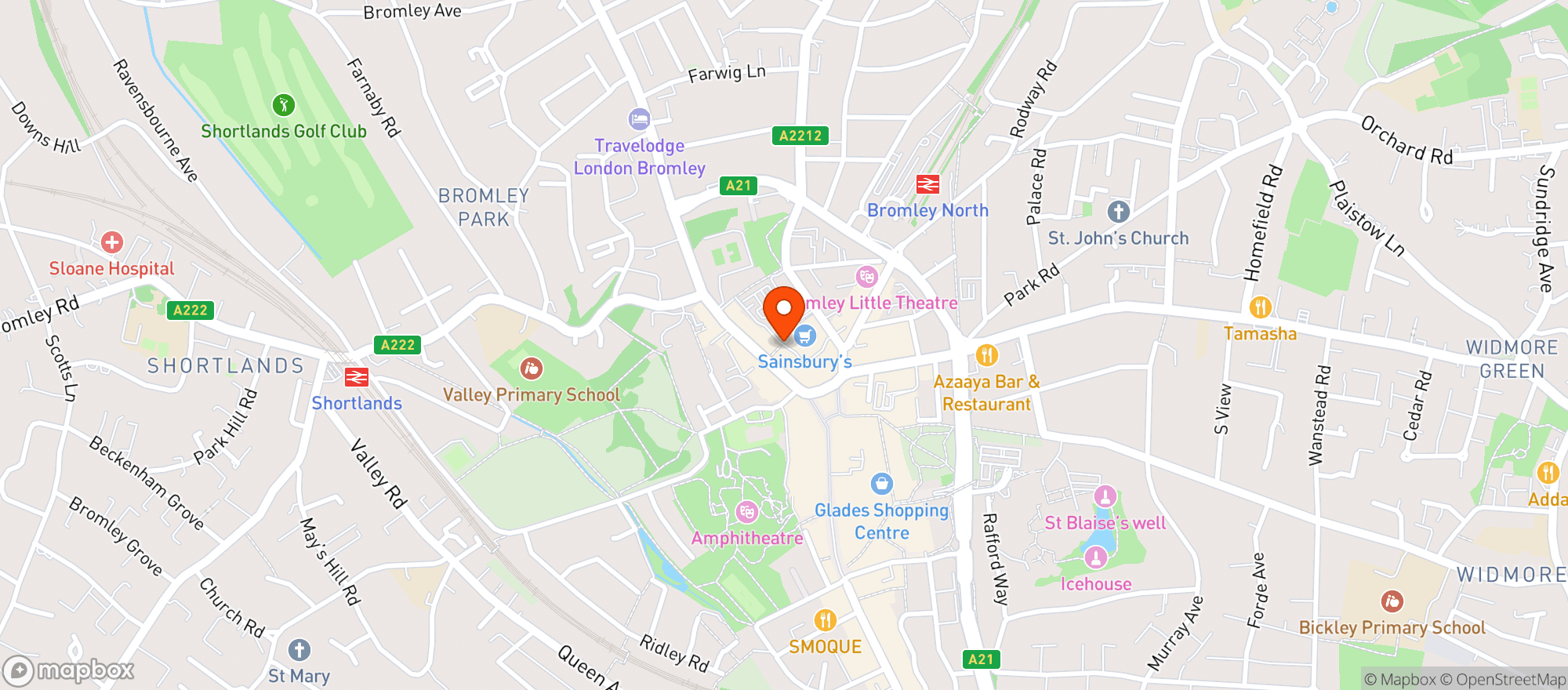 Map showing Sainsburys Bromley