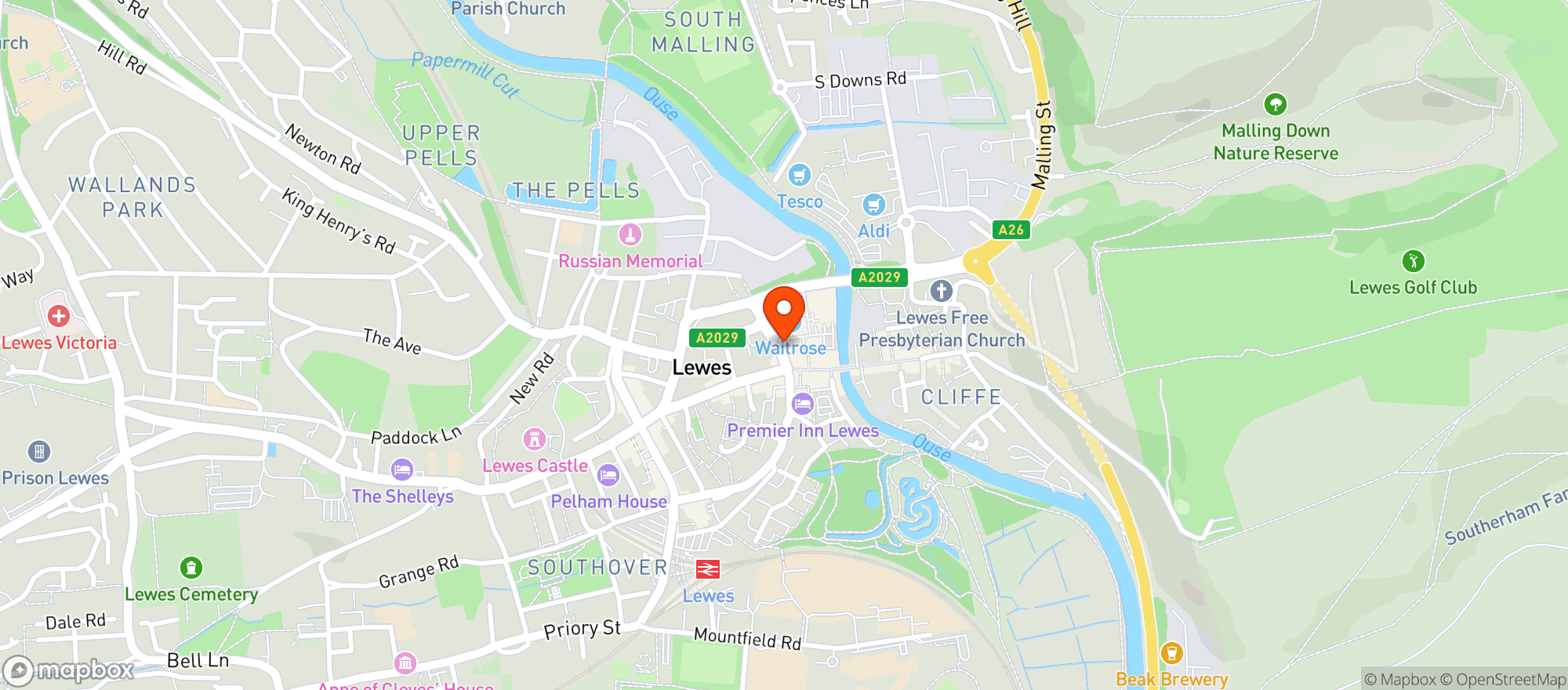 Map showing Waitrose Lewes