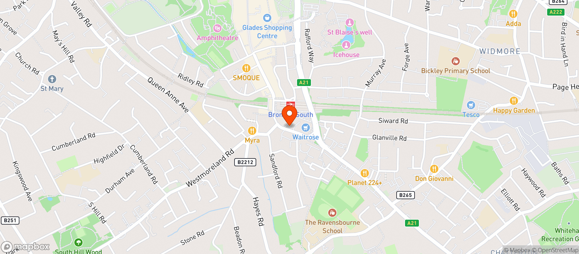 Map showing Waitrose Bromley South