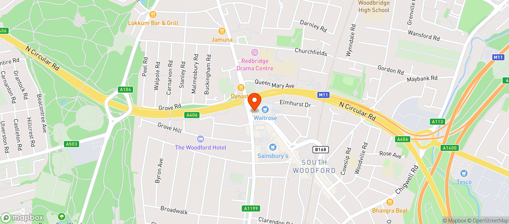 Map showing Waitrose South Woodford
