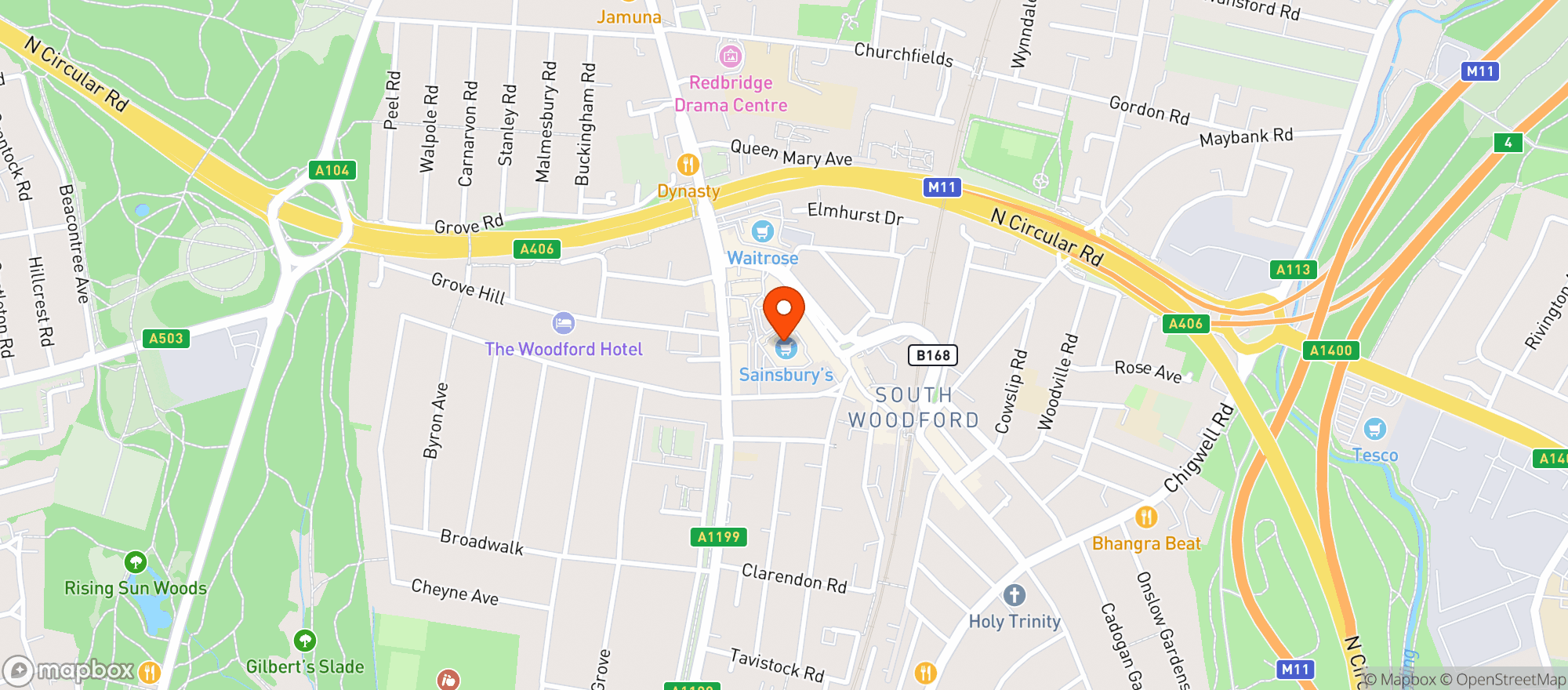 Map showing Sainsburys South Woodford