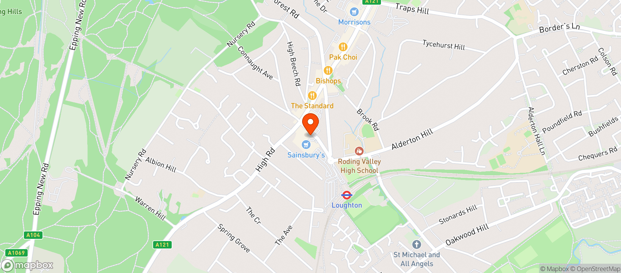 Map showing Sainsburys Loughton