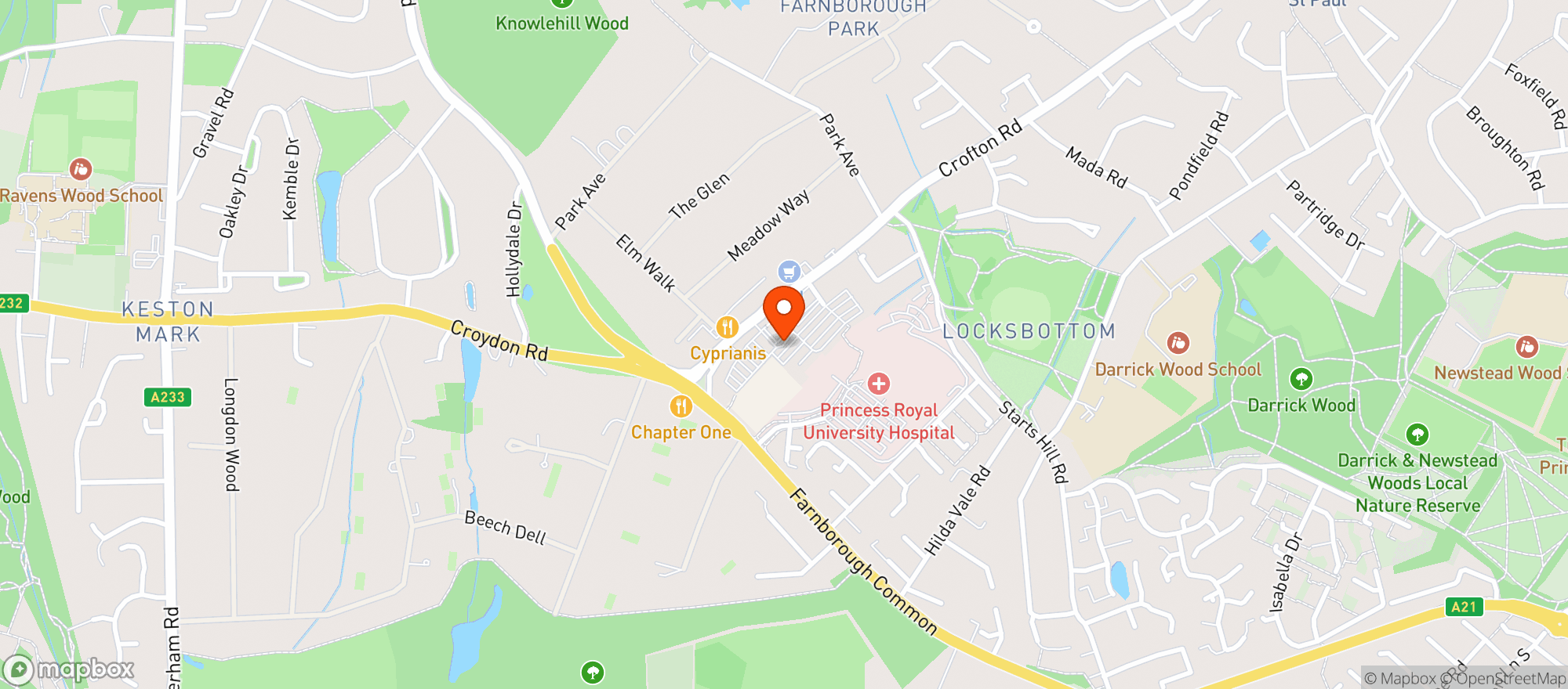 Map showing Sainsburys Locksbottom