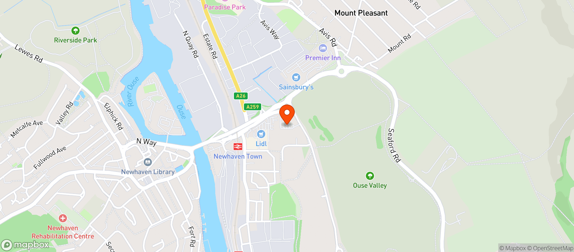 Map showing Sainsburys Newhaven Harbour
