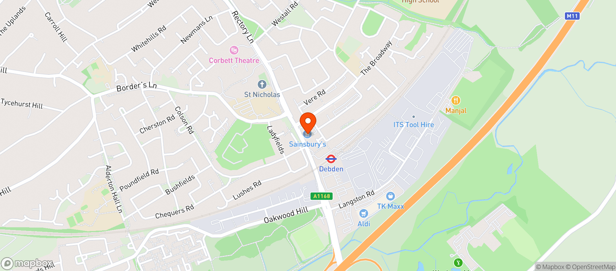 Map showing Sainsburys Debden
