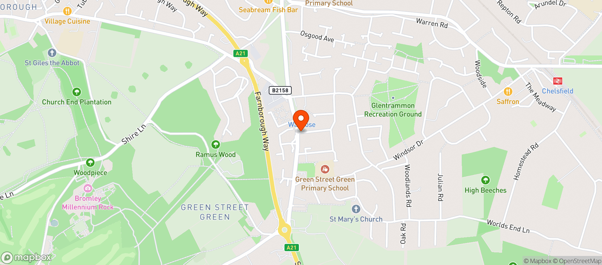 Map showing Waitrose Green Street Green