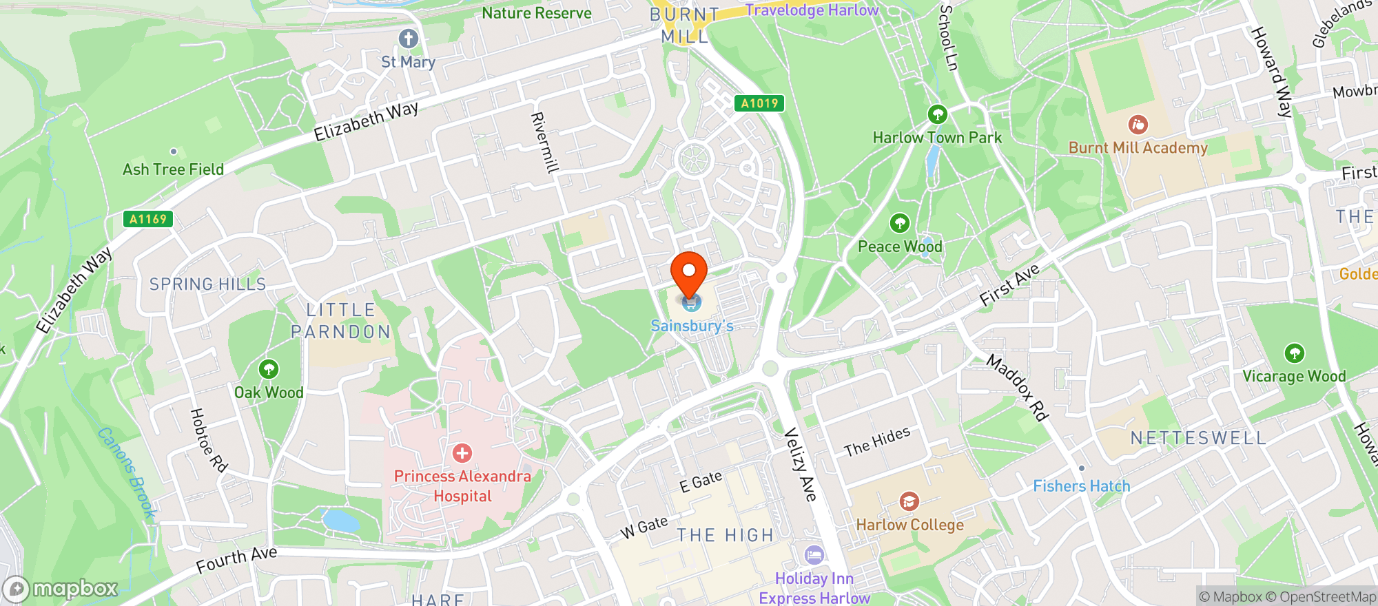 Map showing Sainsburys Harlow