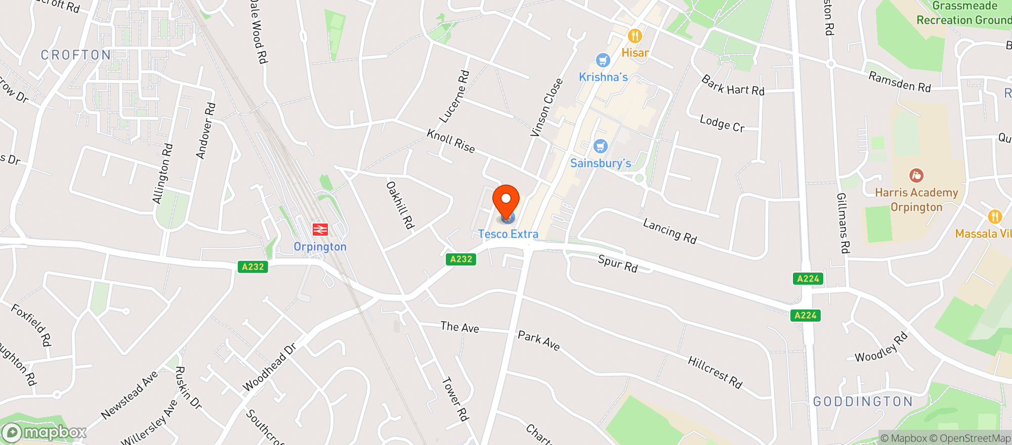 Map showing Tesco Extra Orpington
