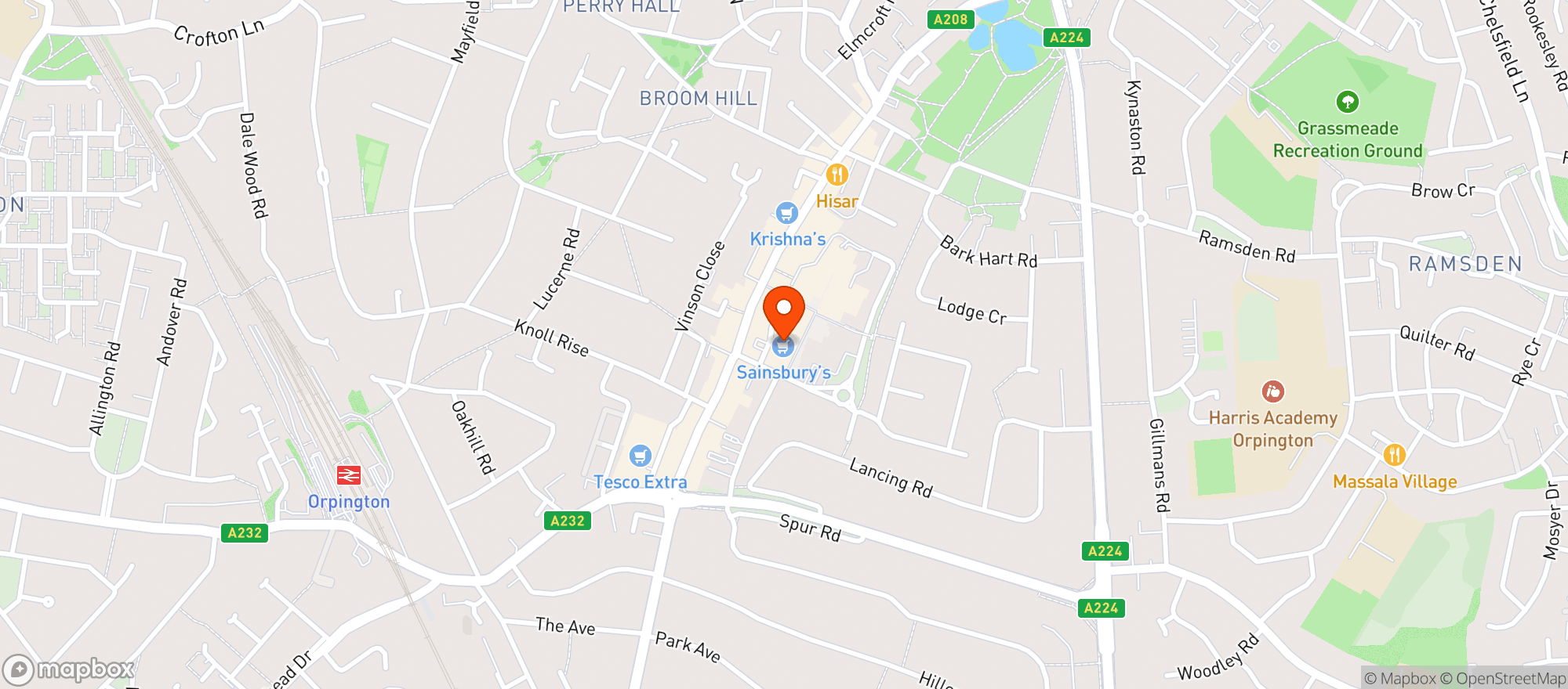 Map showing Sainsburys Orpington
