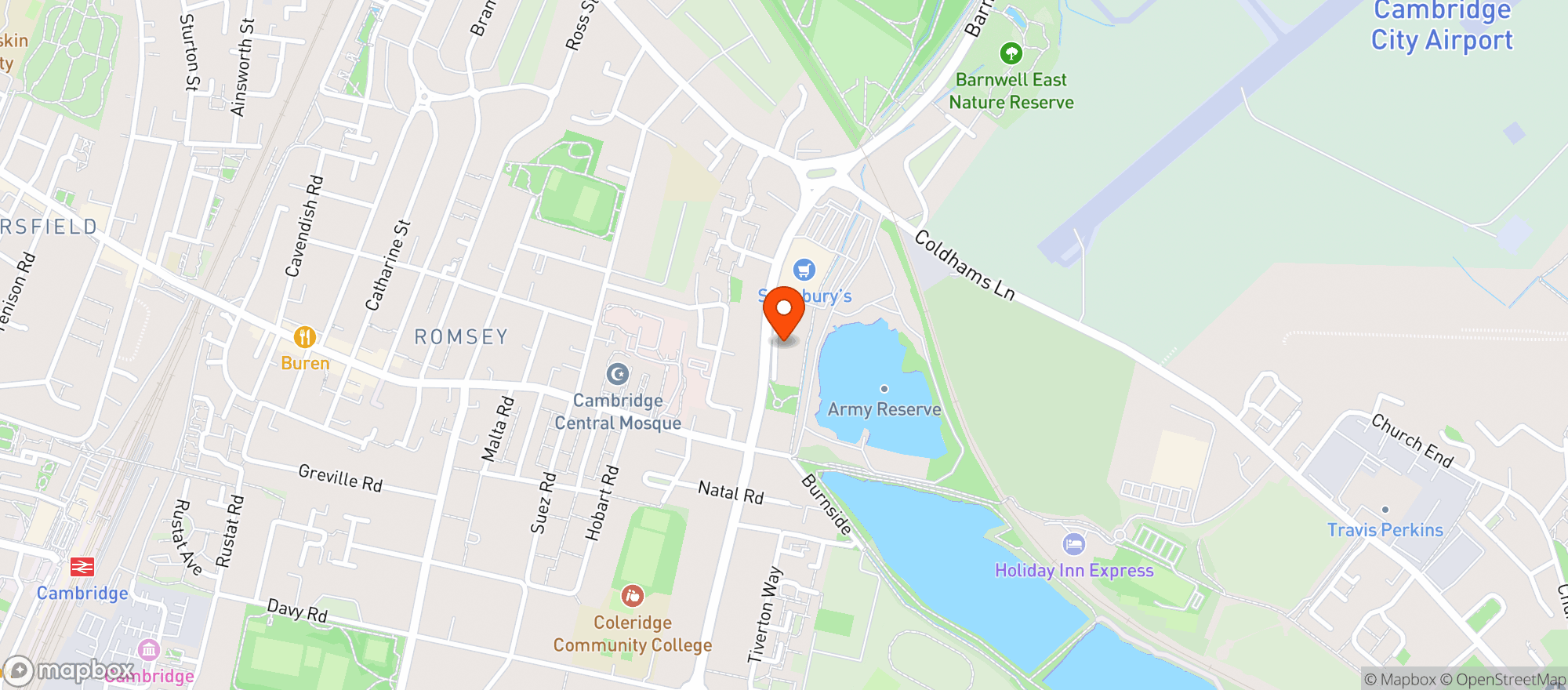 Map showing Sainsburys Coldhams Lane