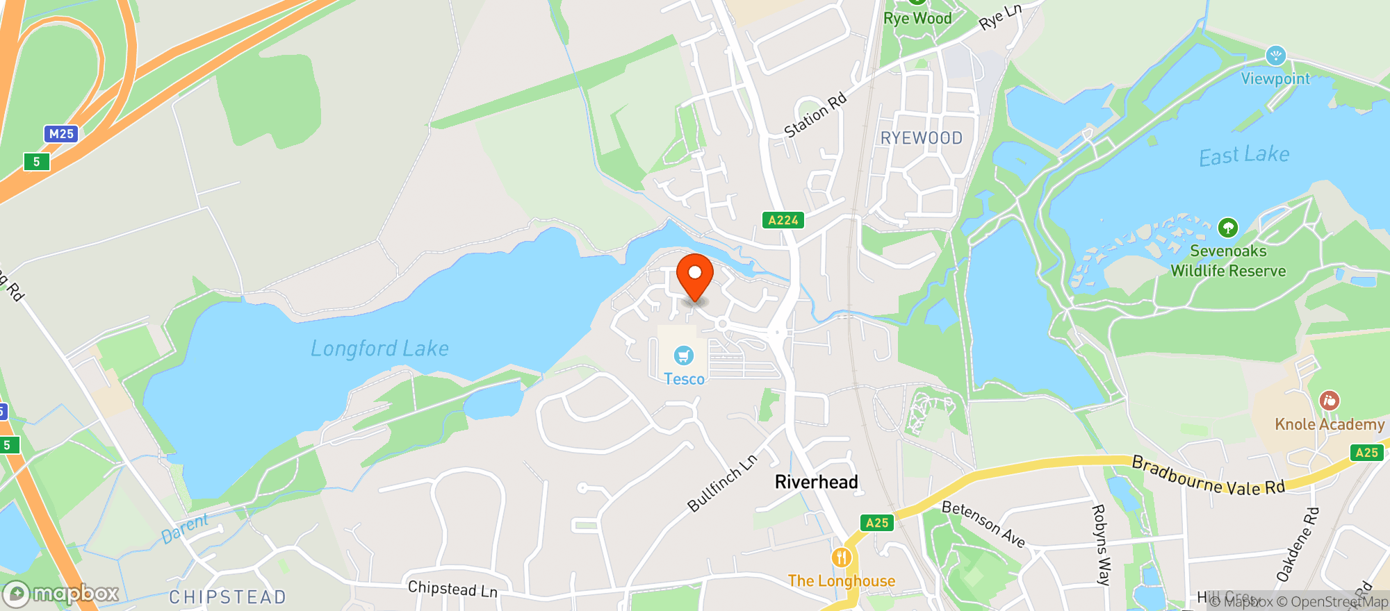 Map showing Tesco Superstore Sevenoaks Riverhead