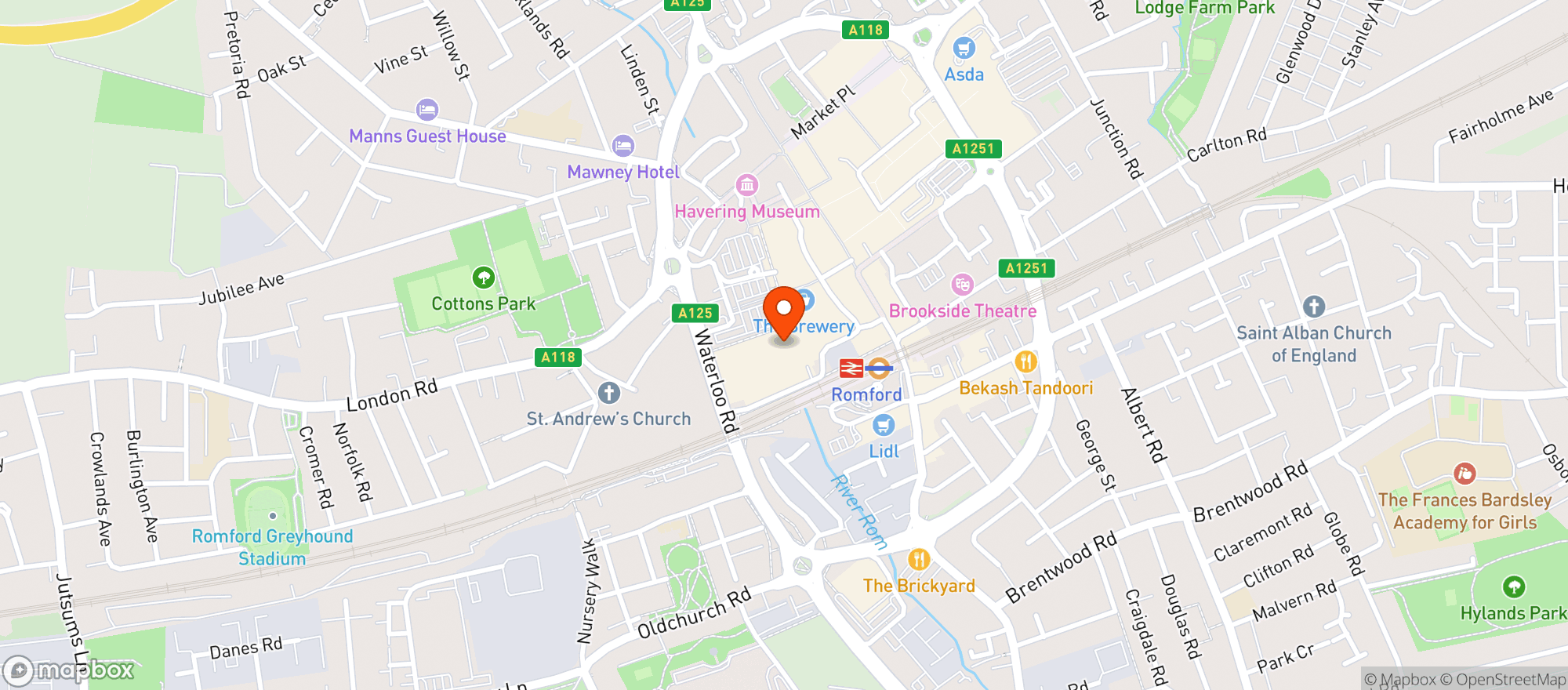 Map showing Sainsburys Romford