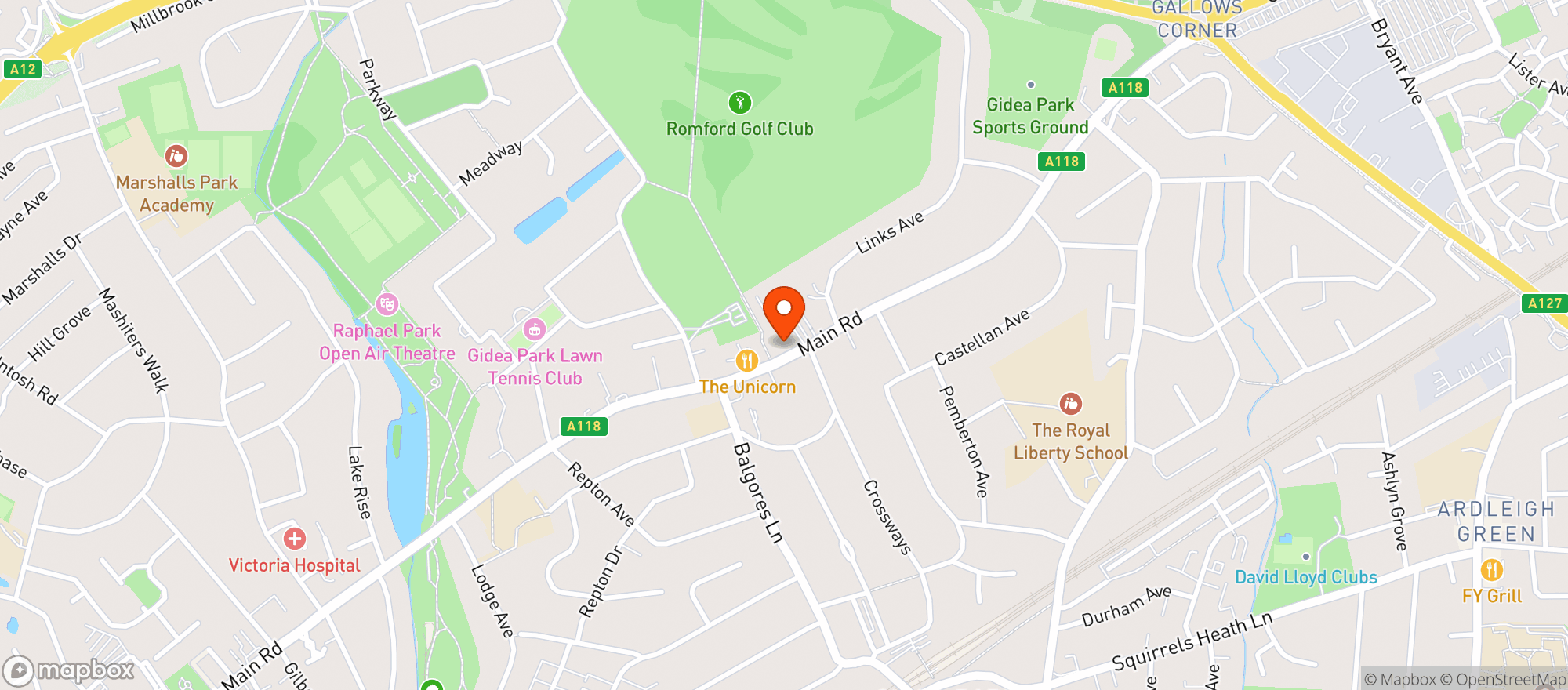 Map showing Majestic Gidea Park