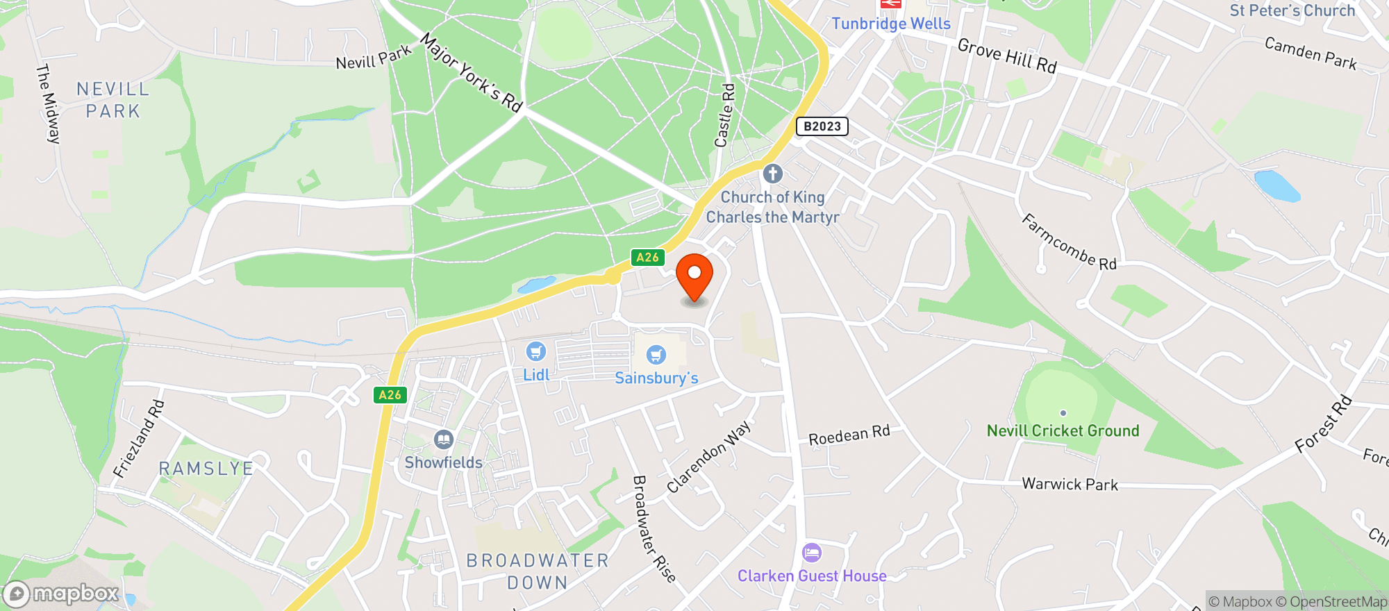 Map showing Sainsburys Tunbridge Wells