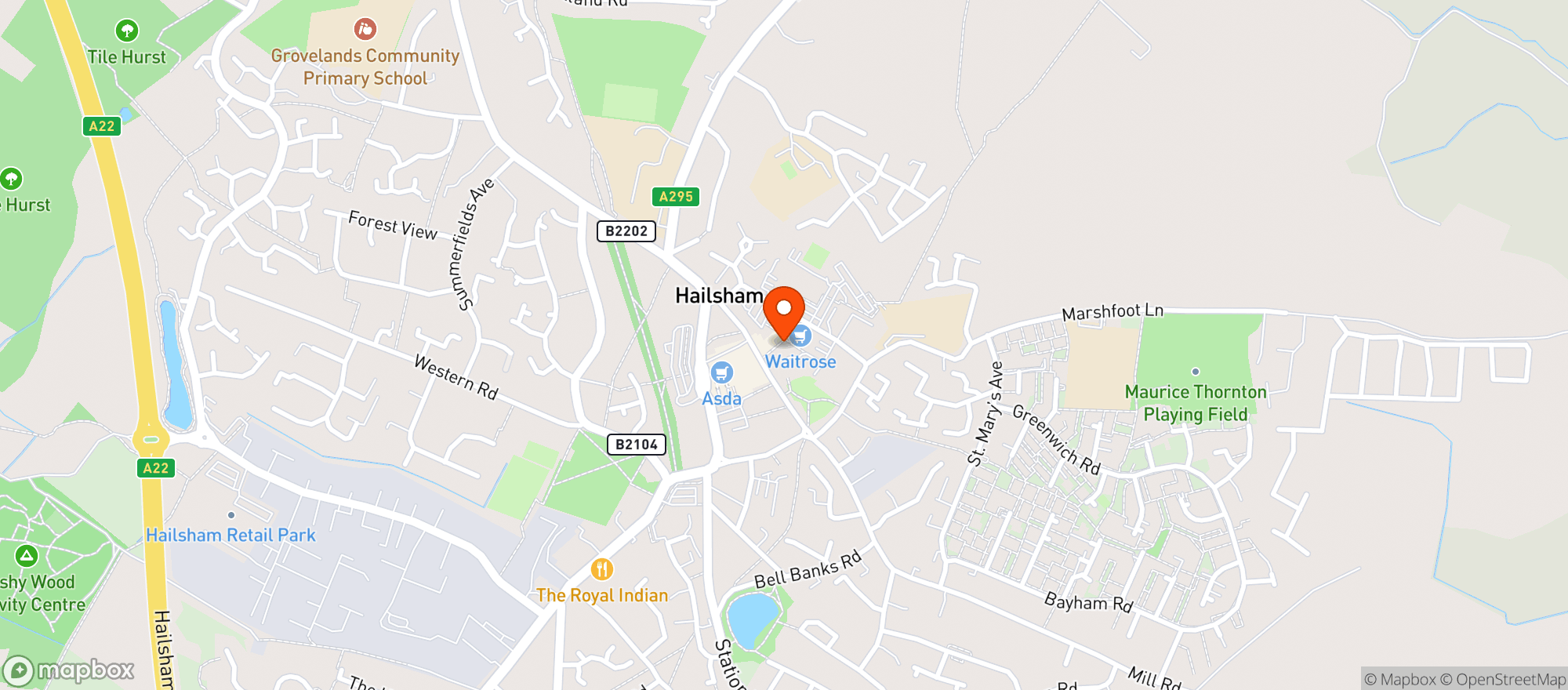 Map showing Waitrose Hailsham