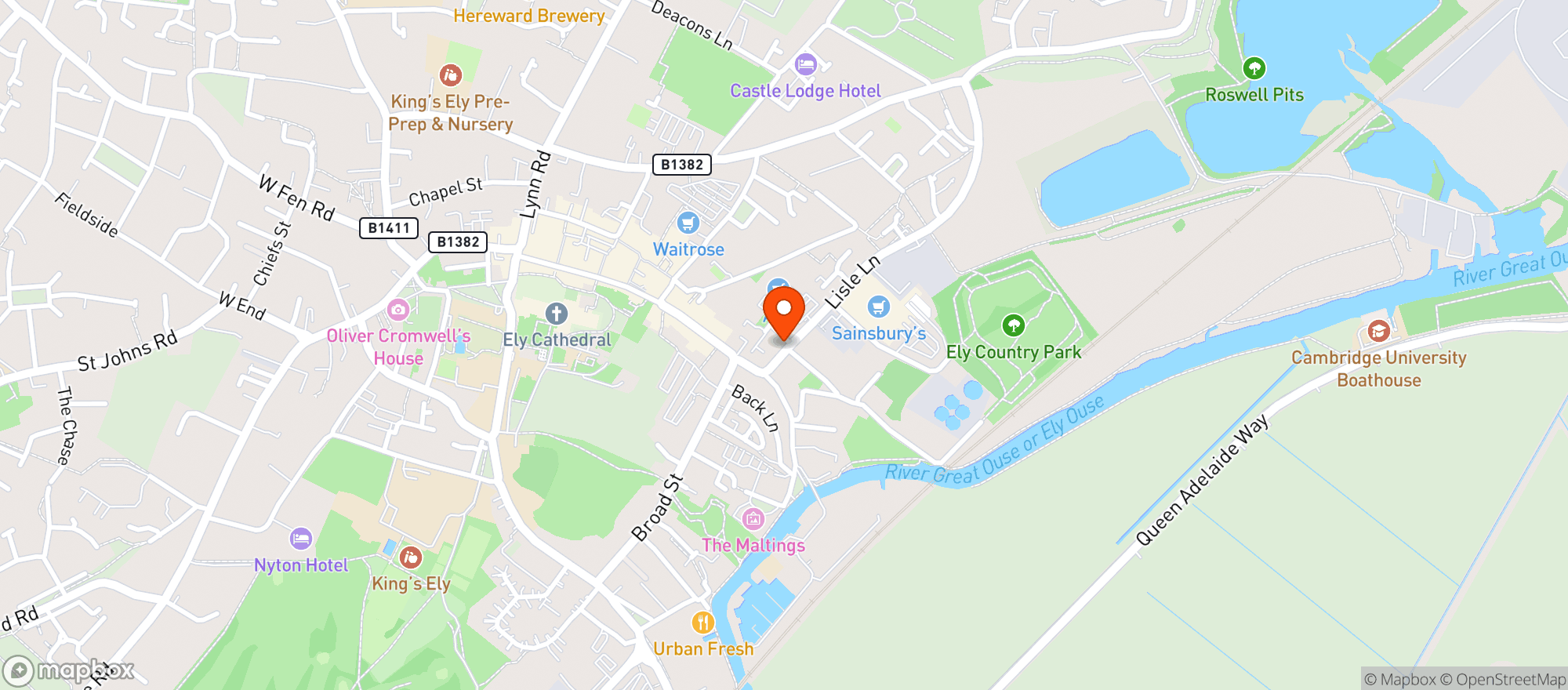 Map showing Sainsburys Ely