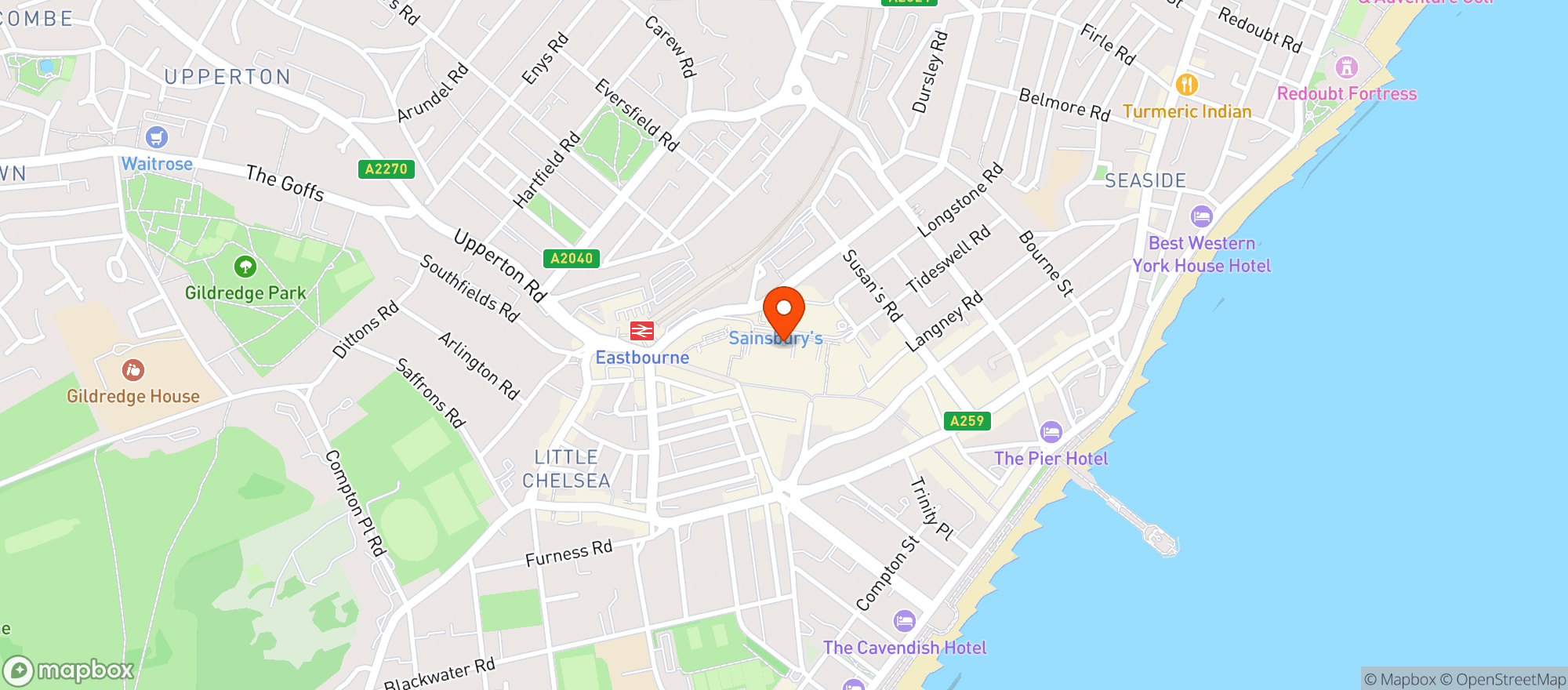 Map showing Sainsburys Eastbourne