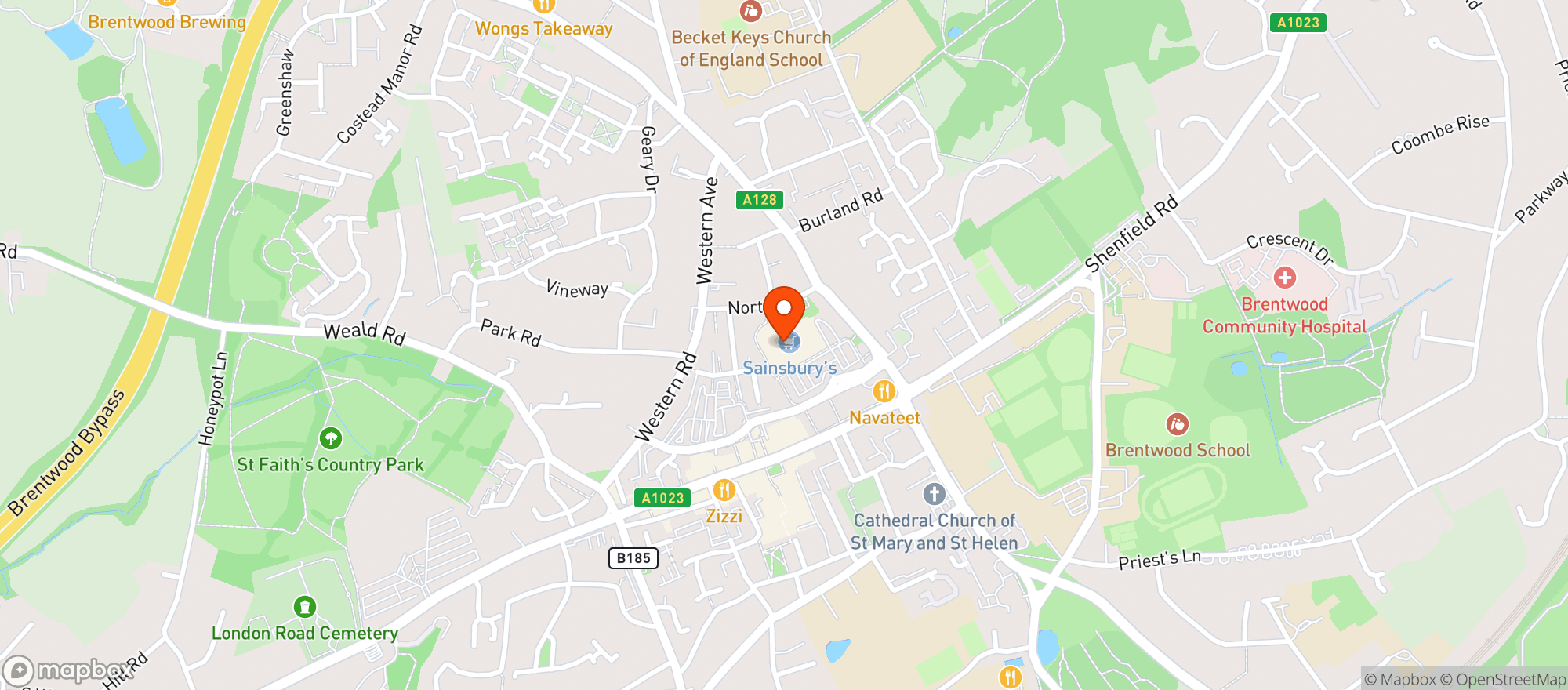 Map showing Sainsburys Brentwood