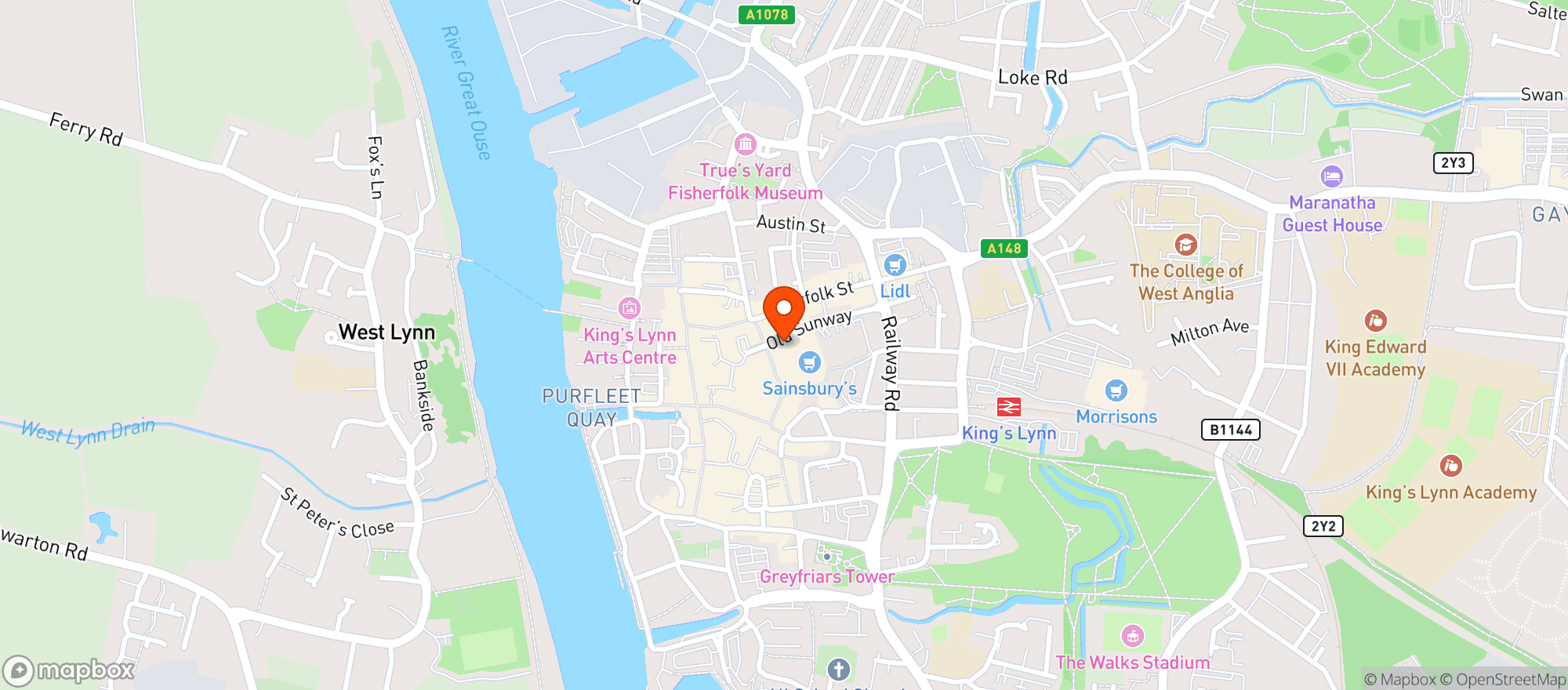 Map showing Sainsburys Kings Lynn