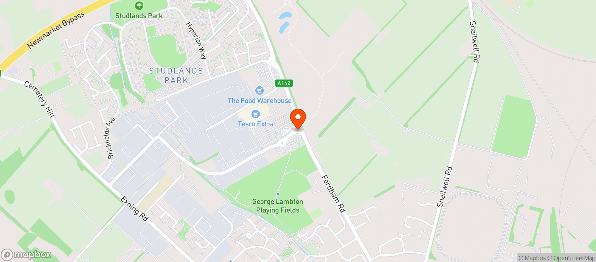 Map showing Tesco Extra Newmarket
