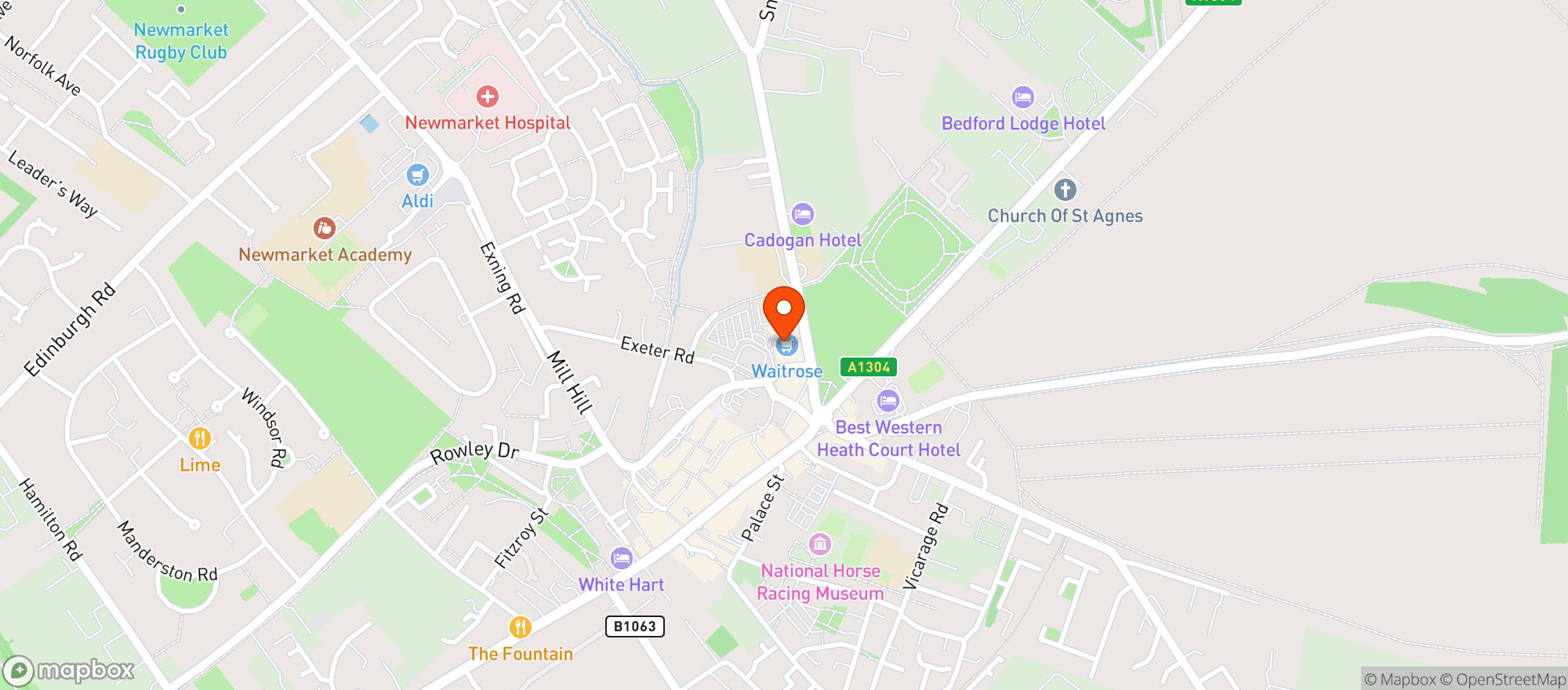 Map showing Waitrose Newmarket