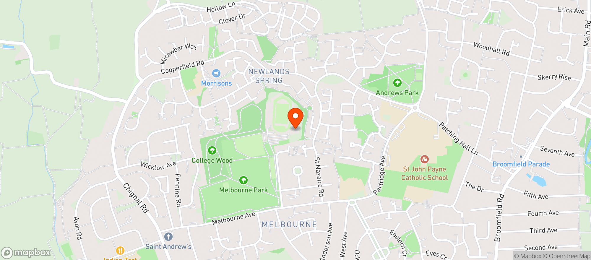 Map showing Chelmsford City Football Club