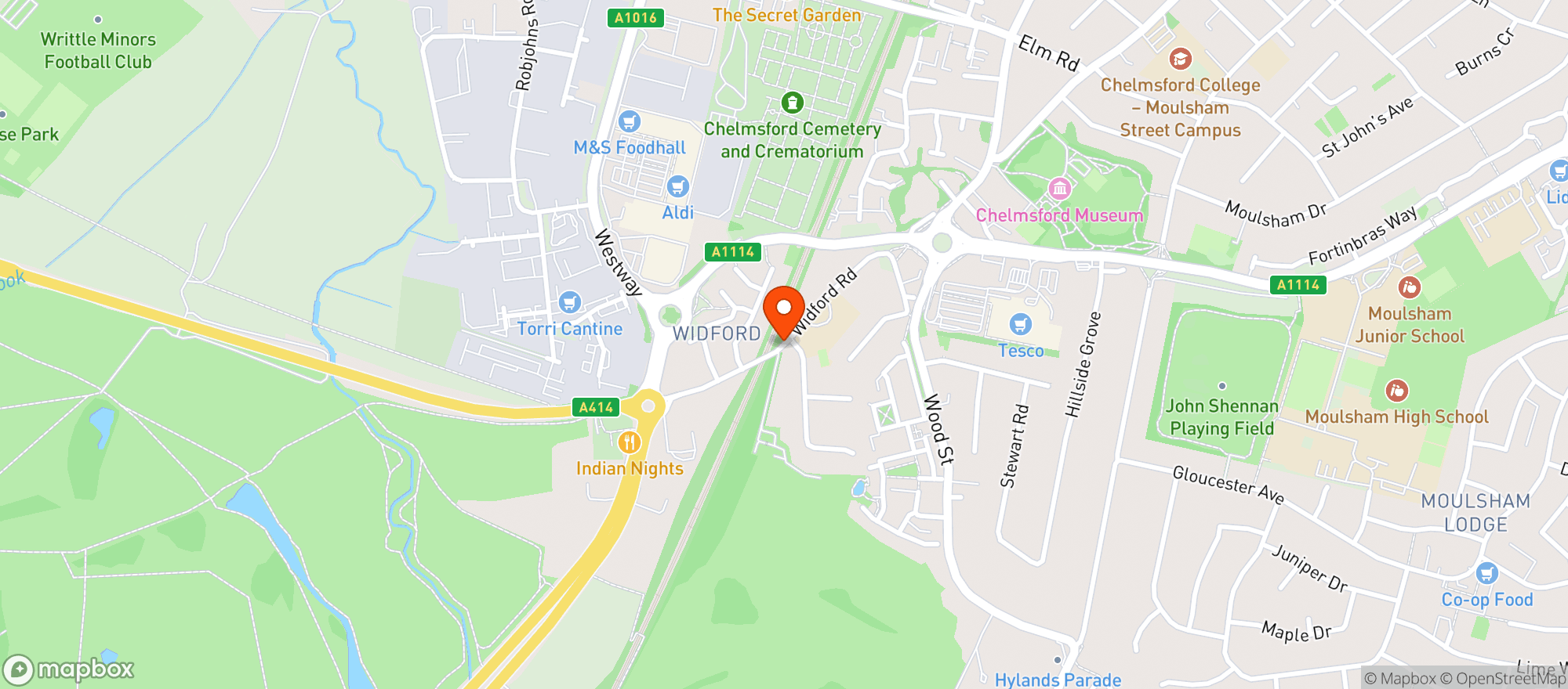 Map showing Chelmsford Golf Club