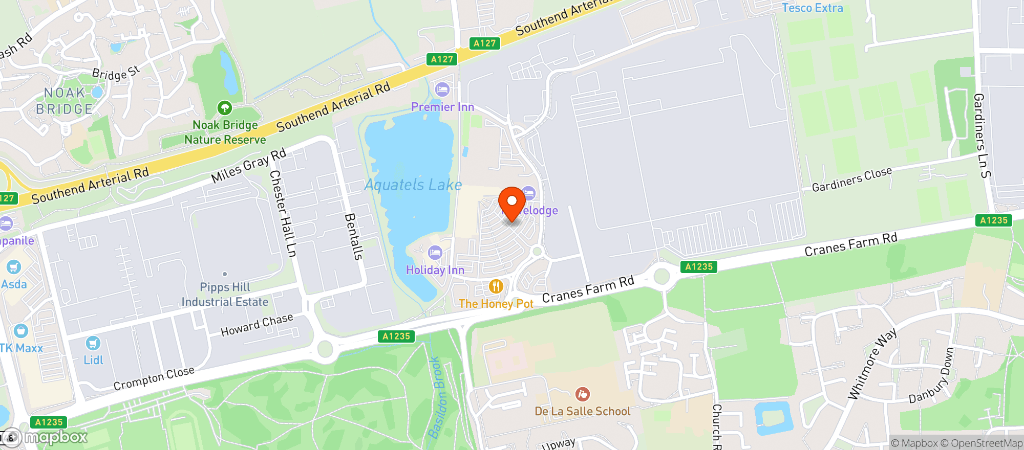 Map showing Toby Carvery - Basildon