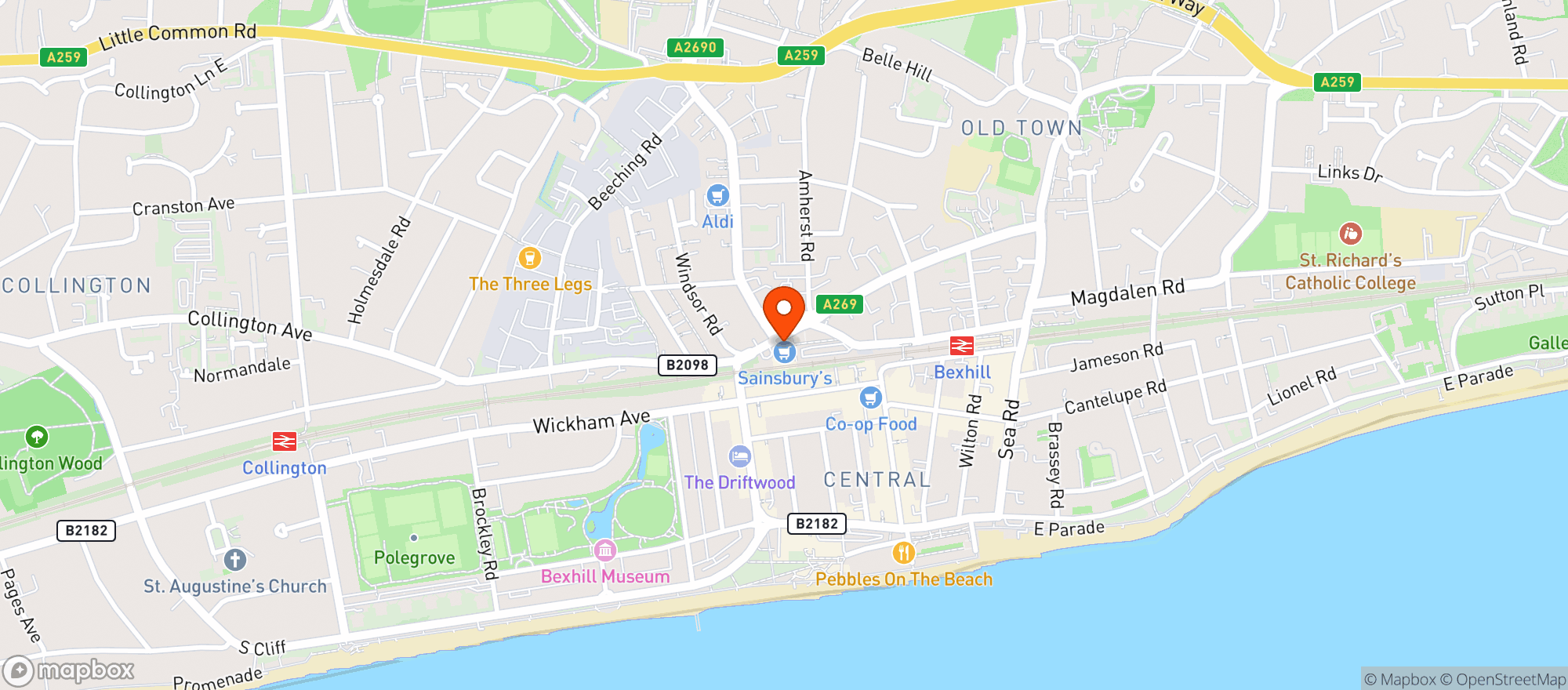 Map showing Sainsburys Bexhill