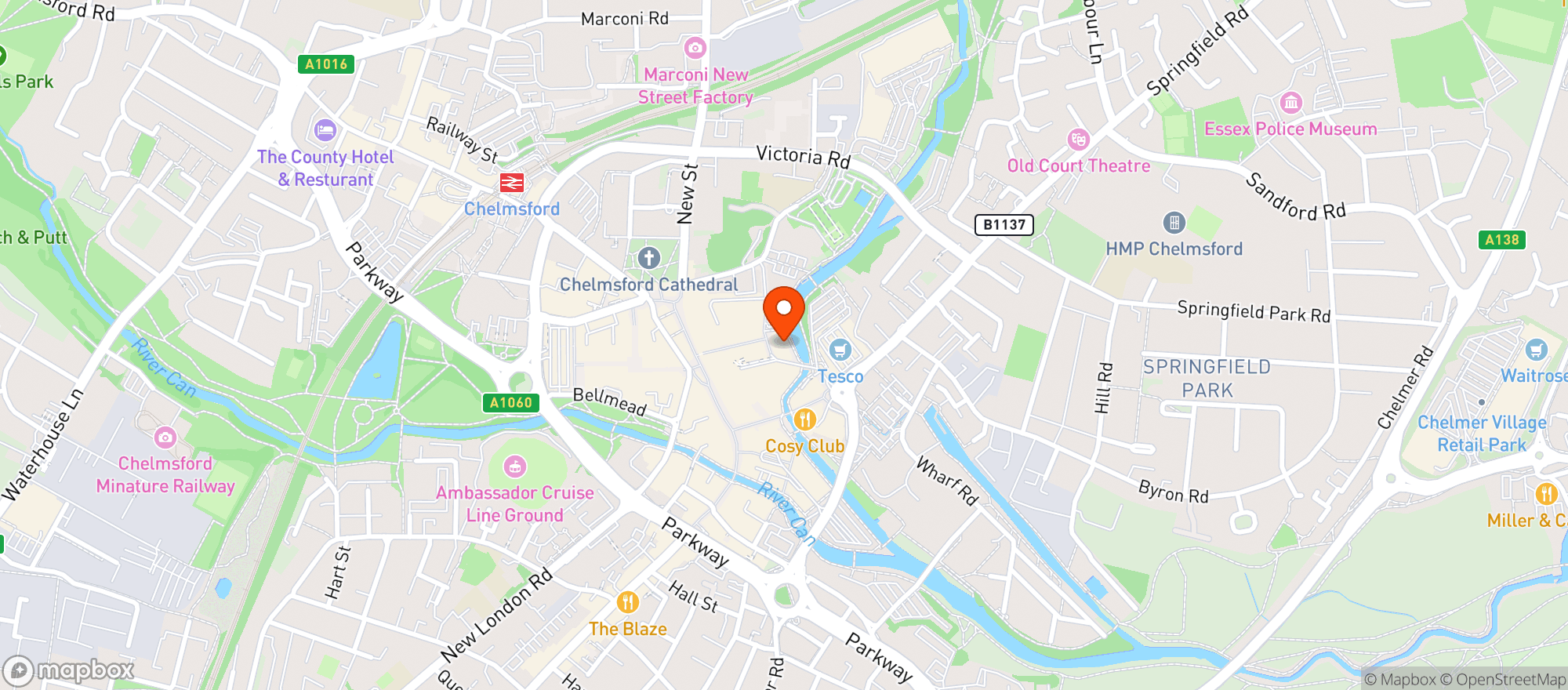 Map showing Bill's Chelmsford Restaurant