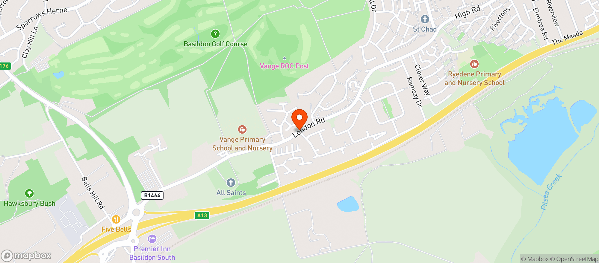 Map showing Harvester - Five Bells