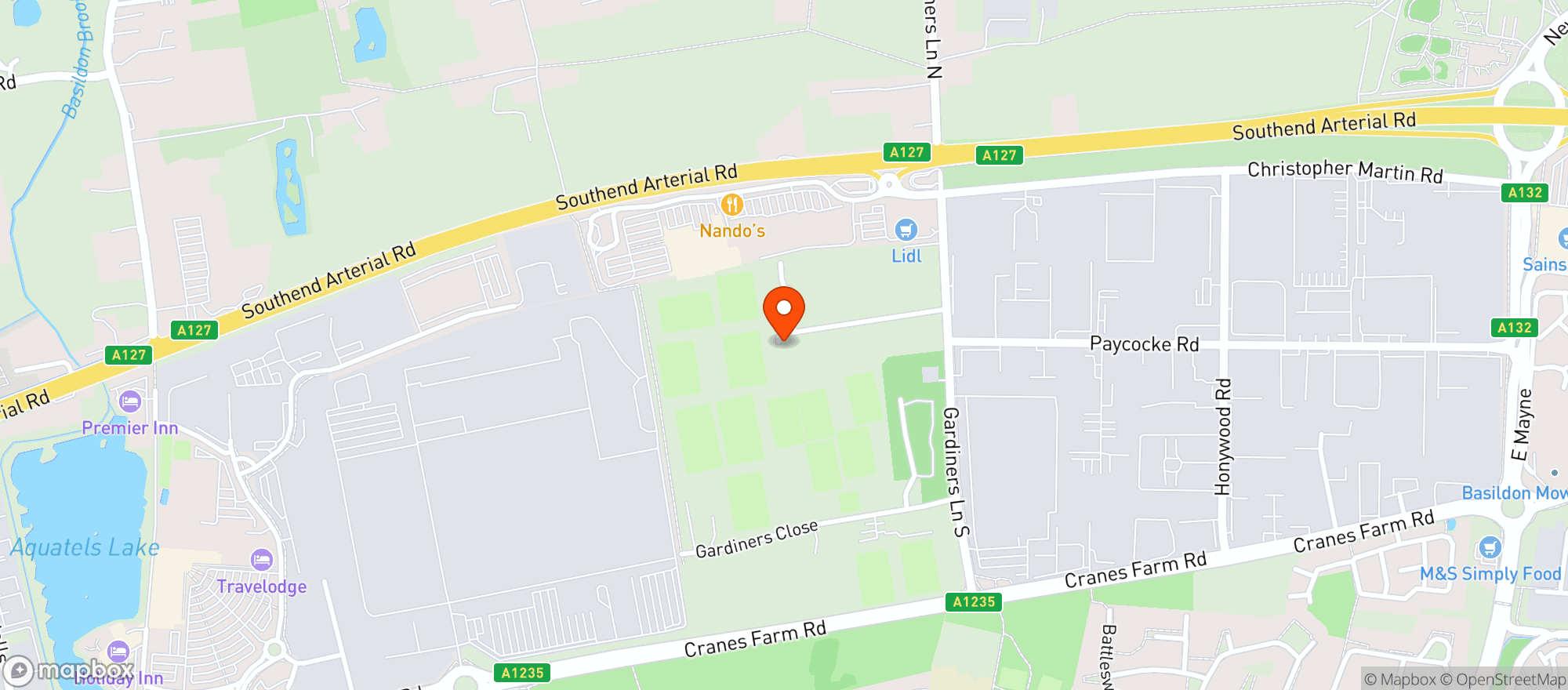 Map showing Basildon Sport And Leisure Club