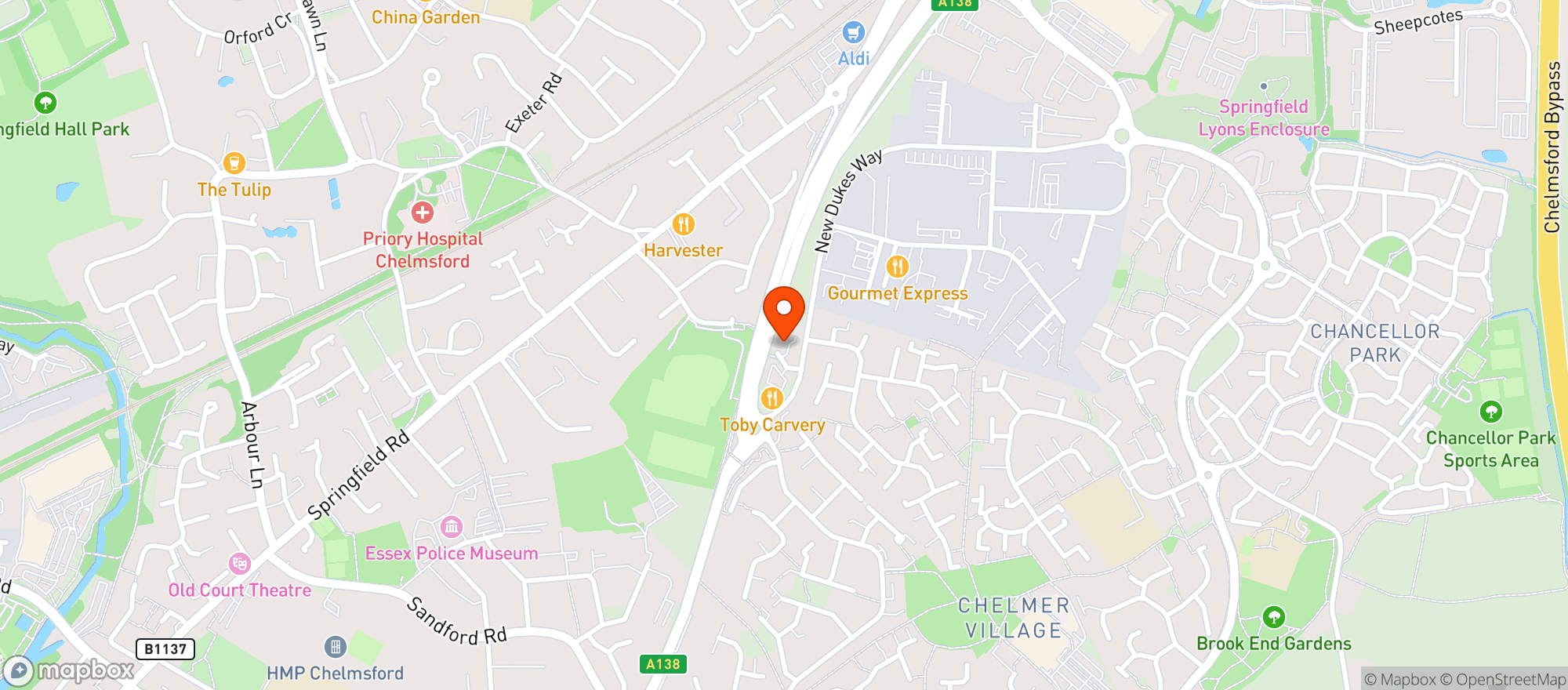 Map showing Toby Carvery - Chelmer Tavern