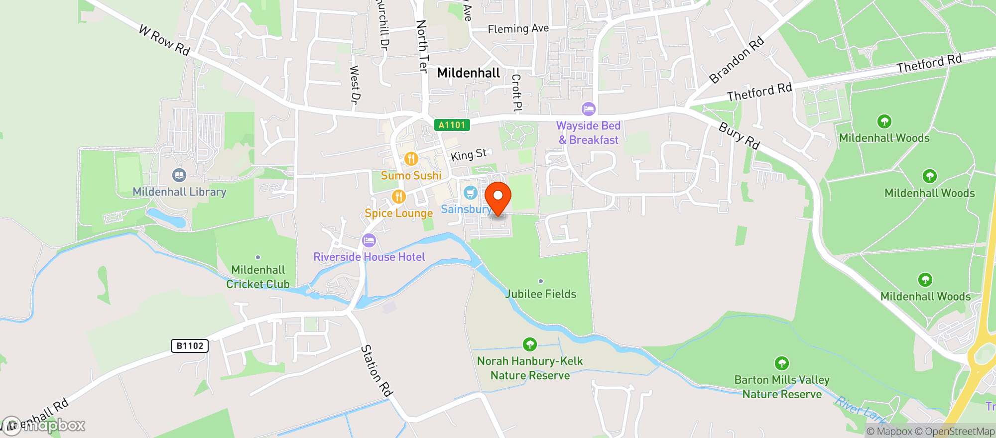 Map showing Sainsburys Mildenhall
